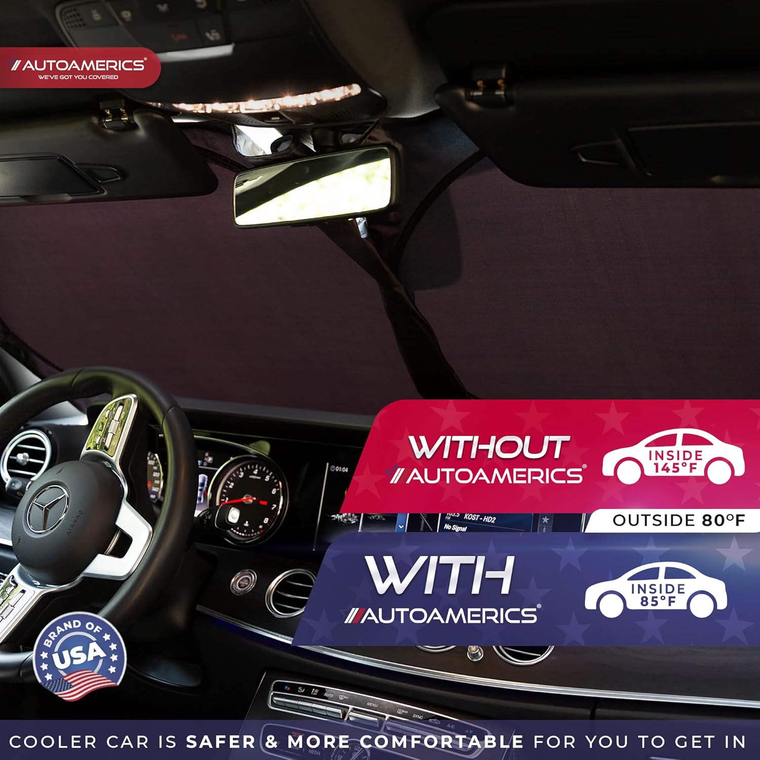 Autoamerics 1-Piece Windshield Sun Shade - Metallic Red Foldable Car Front Window Sunshade for Most Cars SUV Truck Heat Blocker Visor Protector Blocks Max UV Rays and Keeps Your Vehicle Cool - Medium