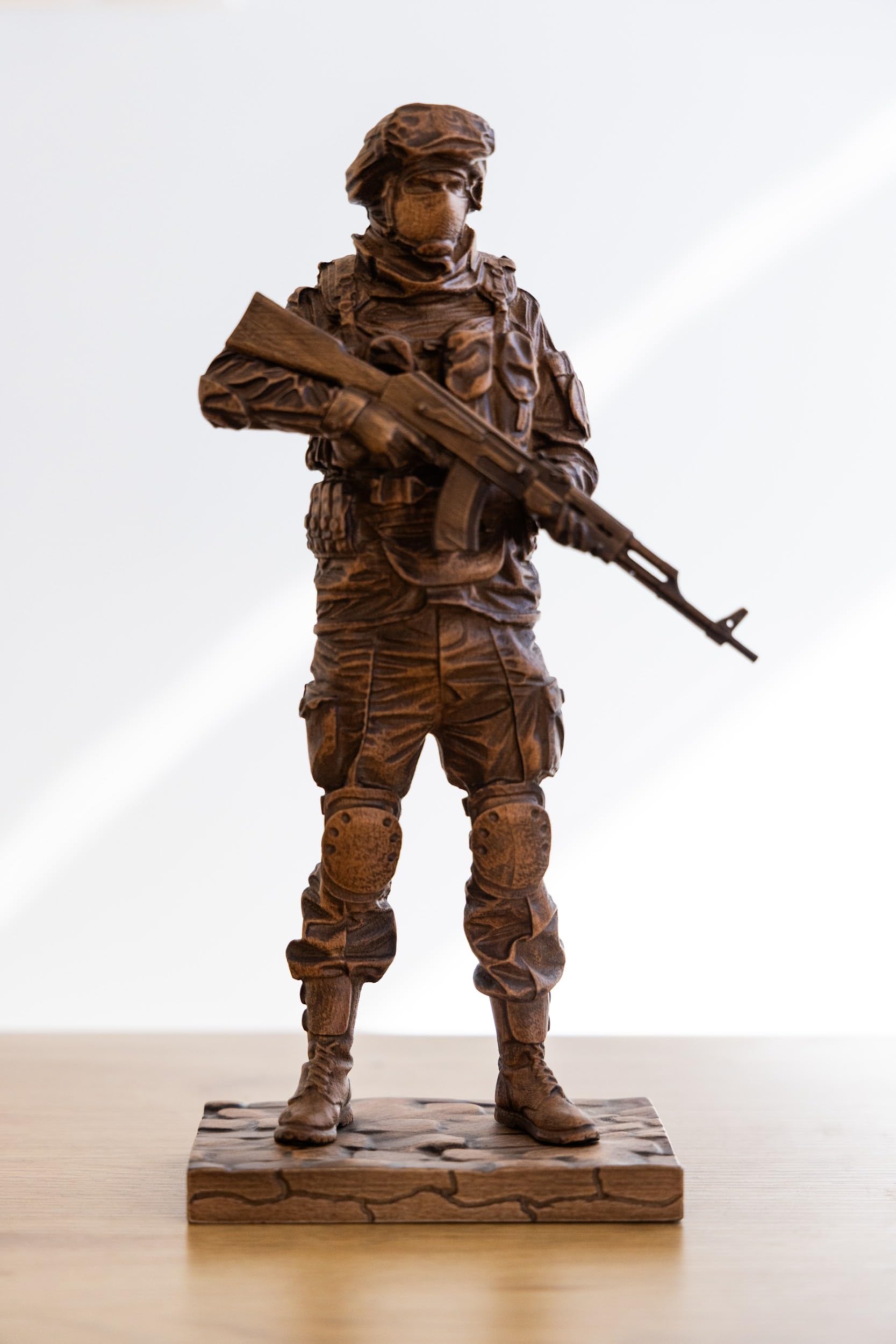 12.60" Handmade Wooden Ukrainian Soldier Statue - Hand-Carved Figurine, Minimalist Wood Sculpture, Rustic Home Decor, Unique Vintage Figurine, Artisan Wood Art, Inspirational Gift