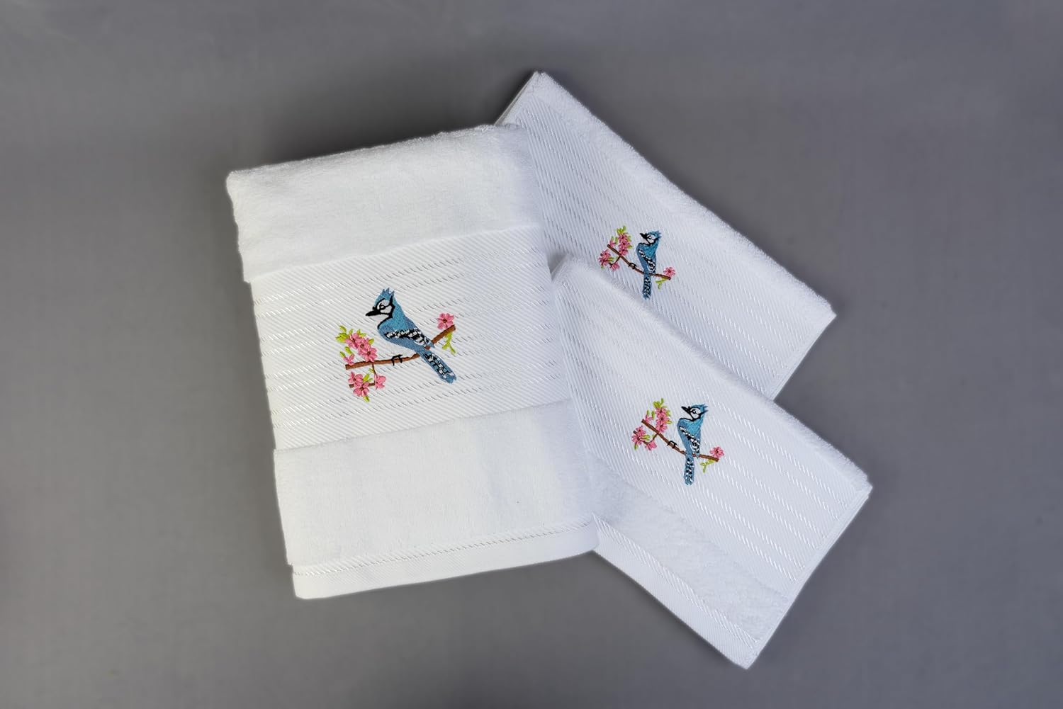 Signature Blue Jay 100% Cotton Bath Towels, 600 GSM, Soft, White, Set of 3