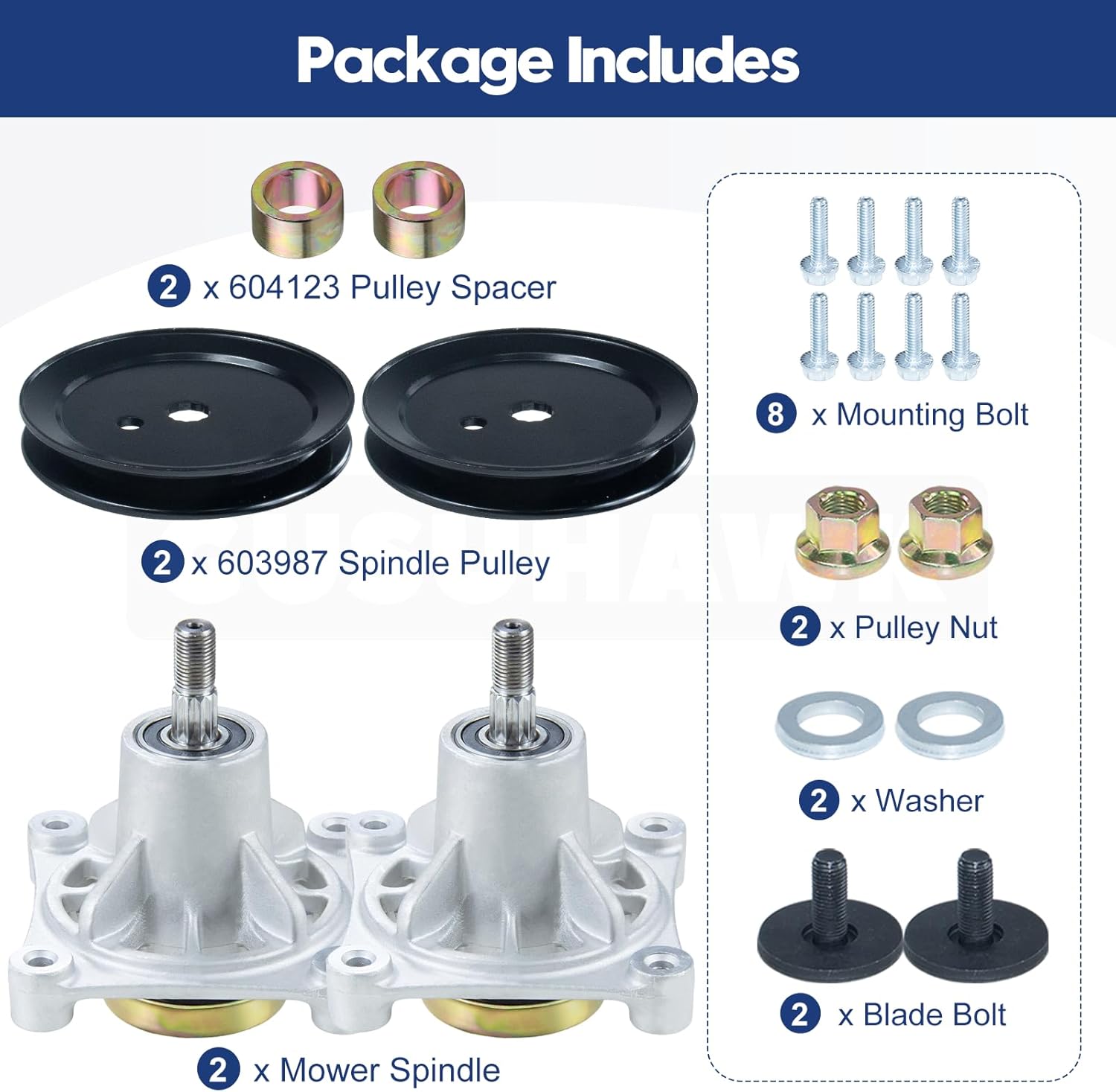 2 Pack 604214 Spindle Assembly with 603987 Pulley Replaces Hustler 604214 Spindle Assembly, Hustler Raptor Spindle 604214 for 42 inch Hustler Raptor Deck Spindle, Hustler Raptor 42 Spindle