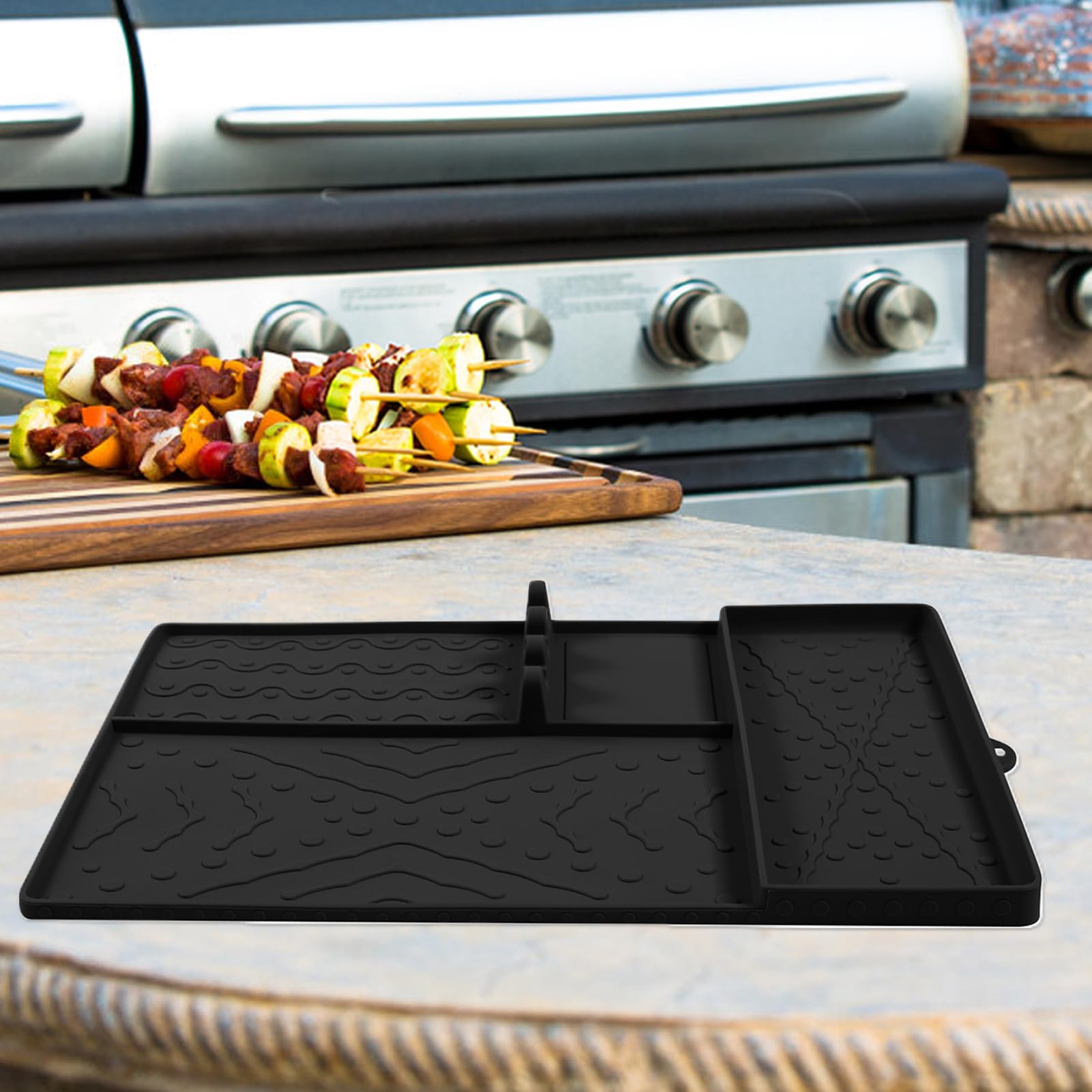 Tappetino per barbecue in silicone, protezione per griglia ad alta temperatura, protezione per bancone della cucina, ampio formato, struttura per contenere le fuoriuscite di cottura, soluzione