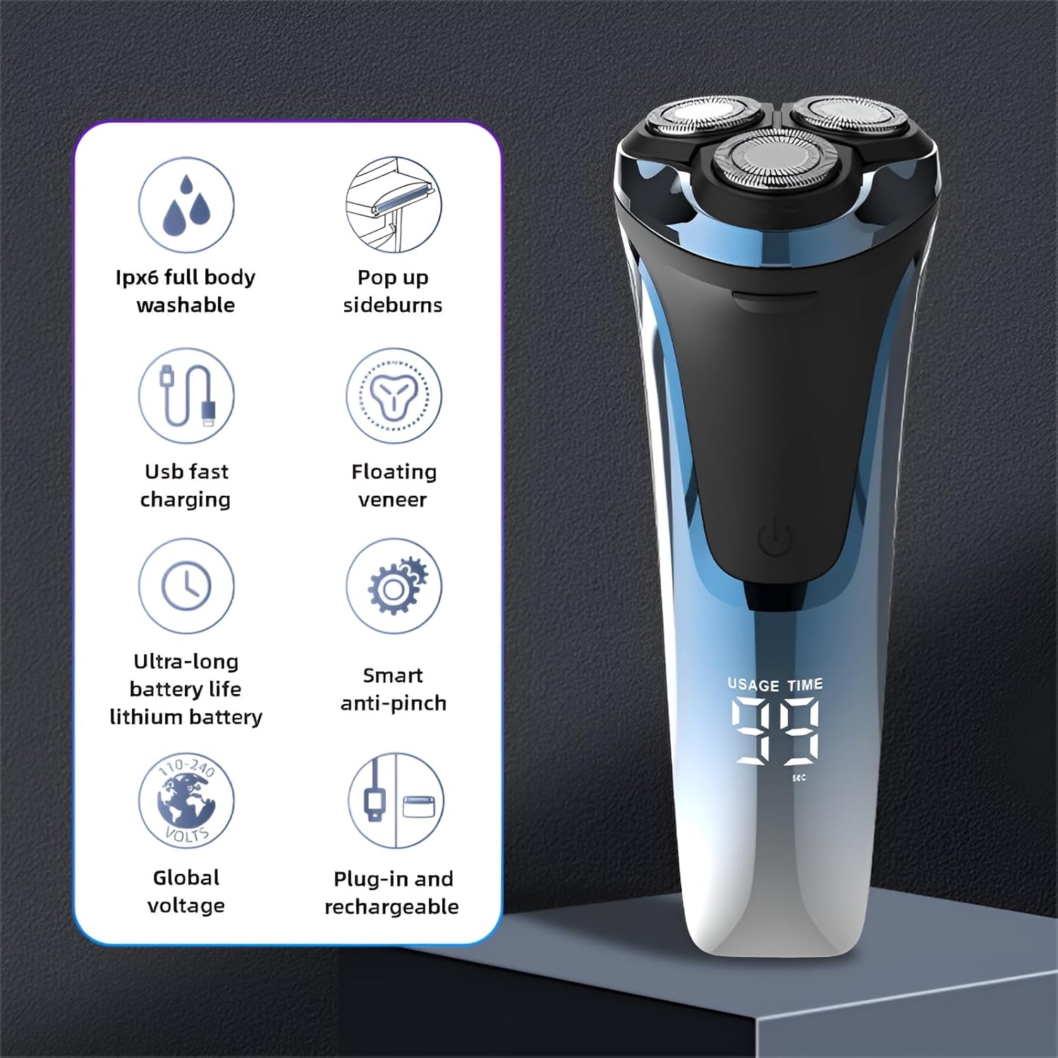 Electric Razor for Men - 4D Rotary Shaver with Pop-up Trimmer, IPX6 Waterproof Wet & Dry Mens Face Shaver, 1-Hour Fast Charge, LED Display, Cordless Grooming Kit for Travel & Home