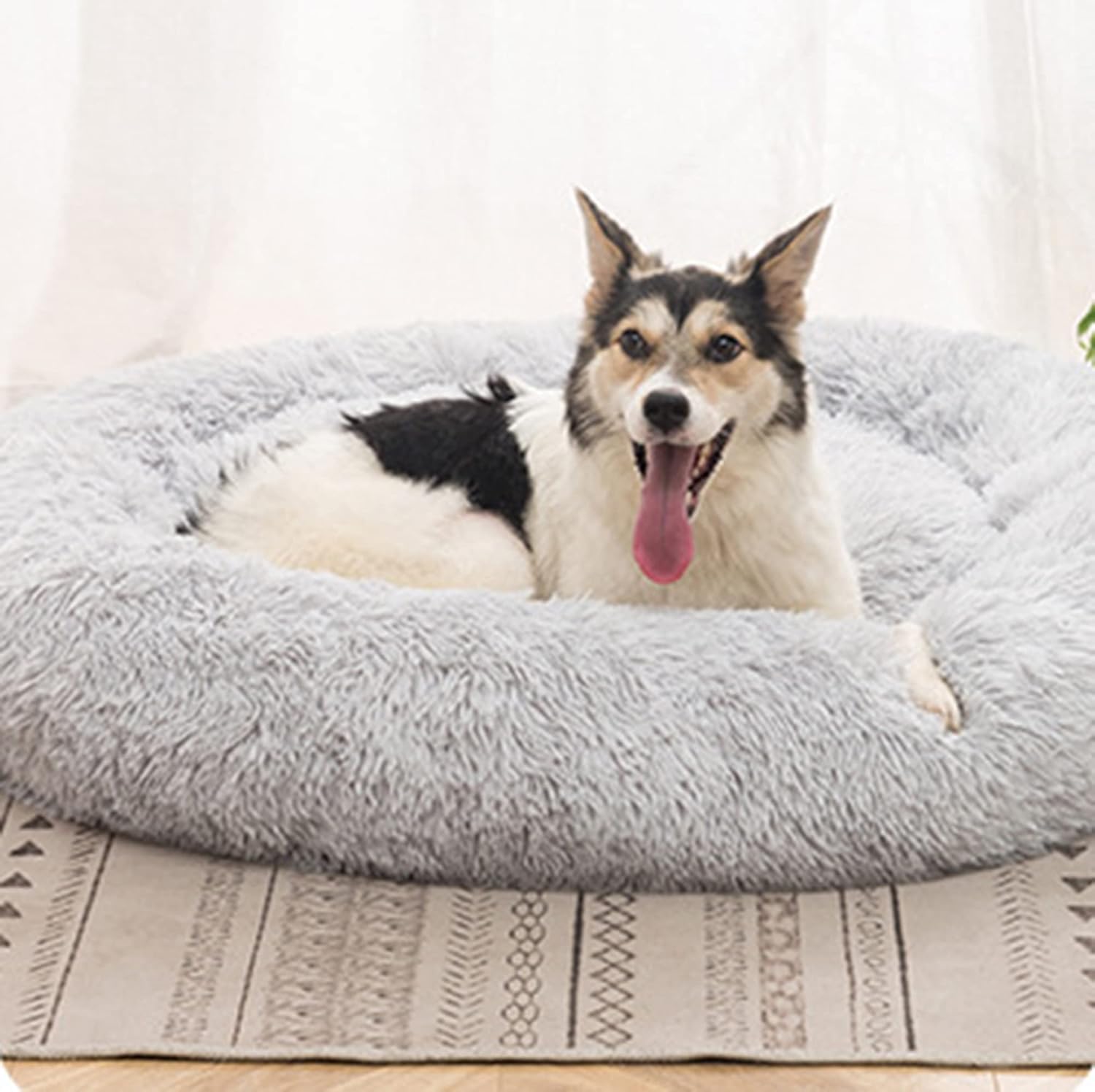 Non-Slip Dog or Cat Beds Multiple Sizes, Calming Pet Beds for Indoor Cat Kennel Bed Pet Sofa, Round Cushion Cuddler Puppy Sofa, Machine Washable,70cm/27.5in,Khaki