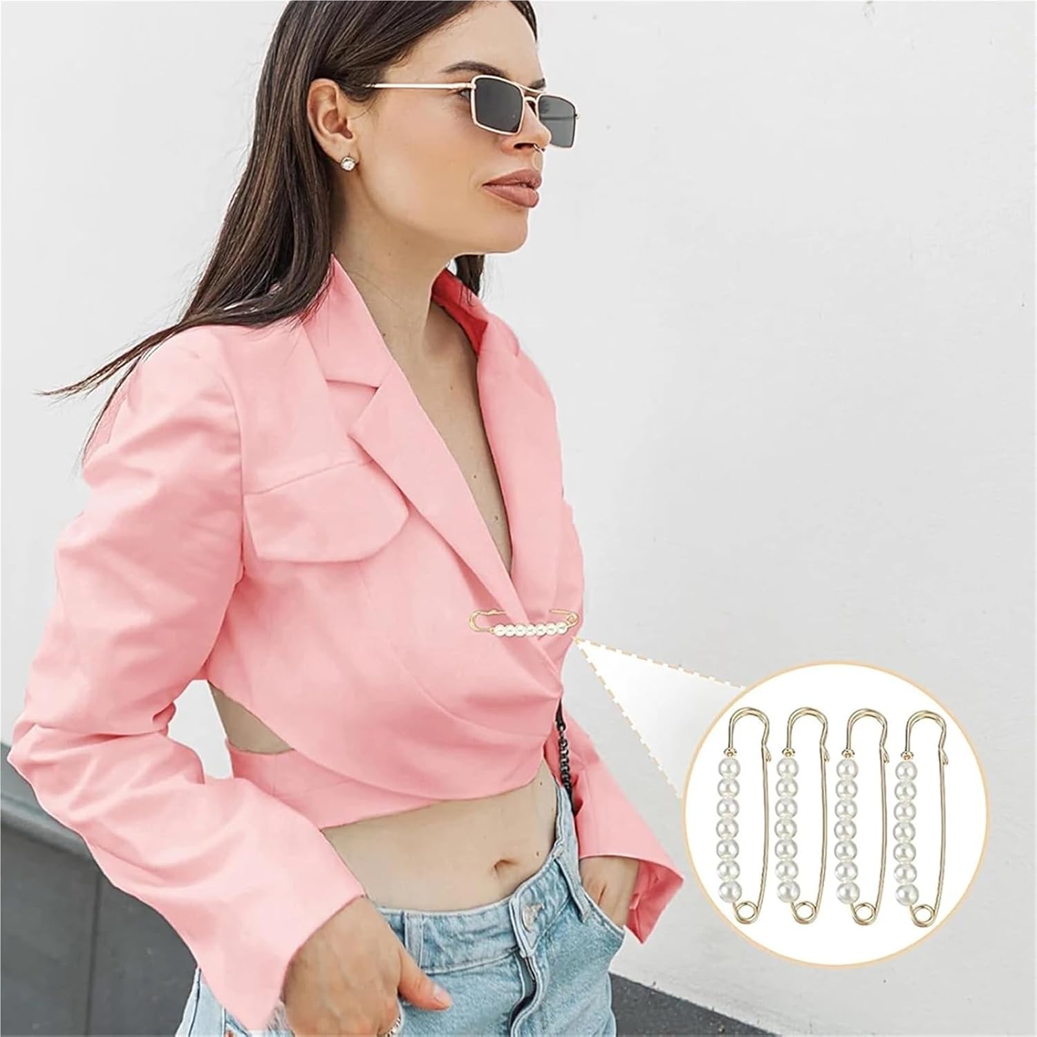 Pearl Safety Pins Women’s Anti-Exposure Waist Fixing Kit: 150-Piece Brooches with Safety Pin, Anti-Pearl Design & Waistband Buckle