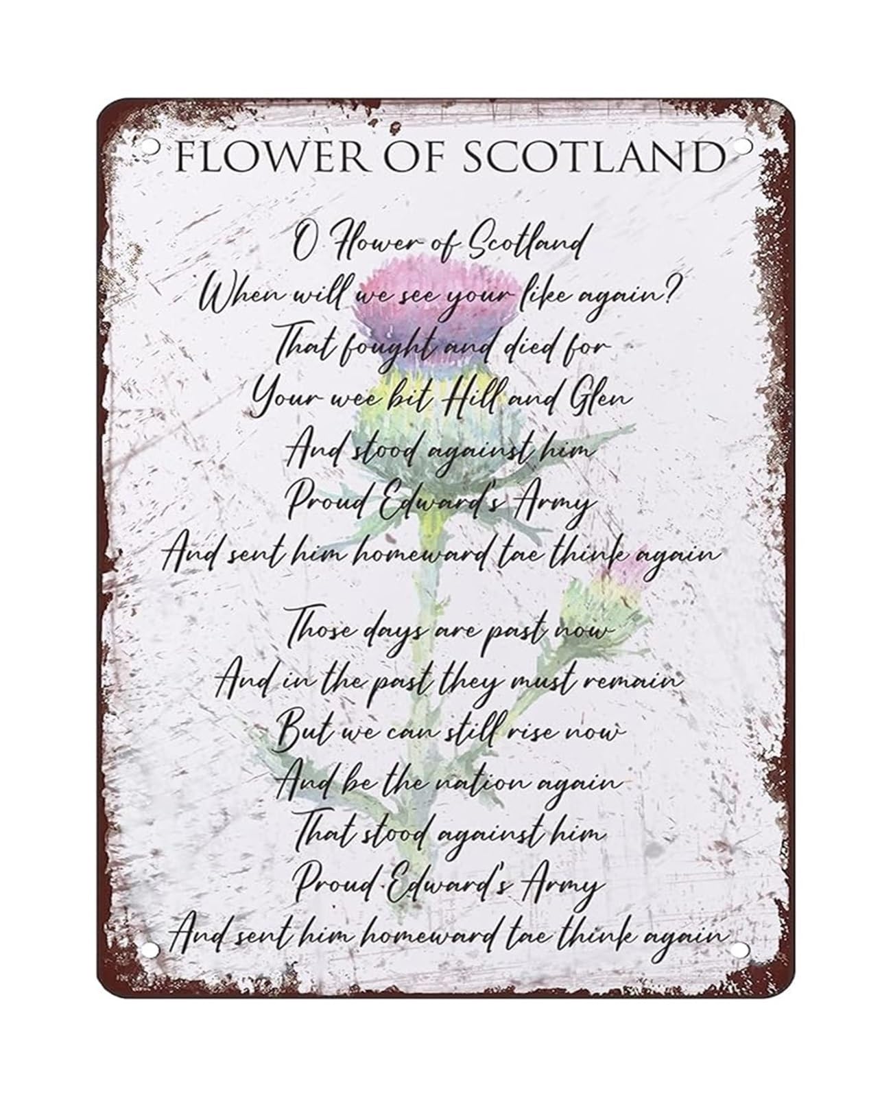NWPNLXEA Retro Flower Of Scotland Thistle Metal Tin Sign Wall-Art for Man Cave Bar Pub Cafe Home Decor (8 X 12 in)
