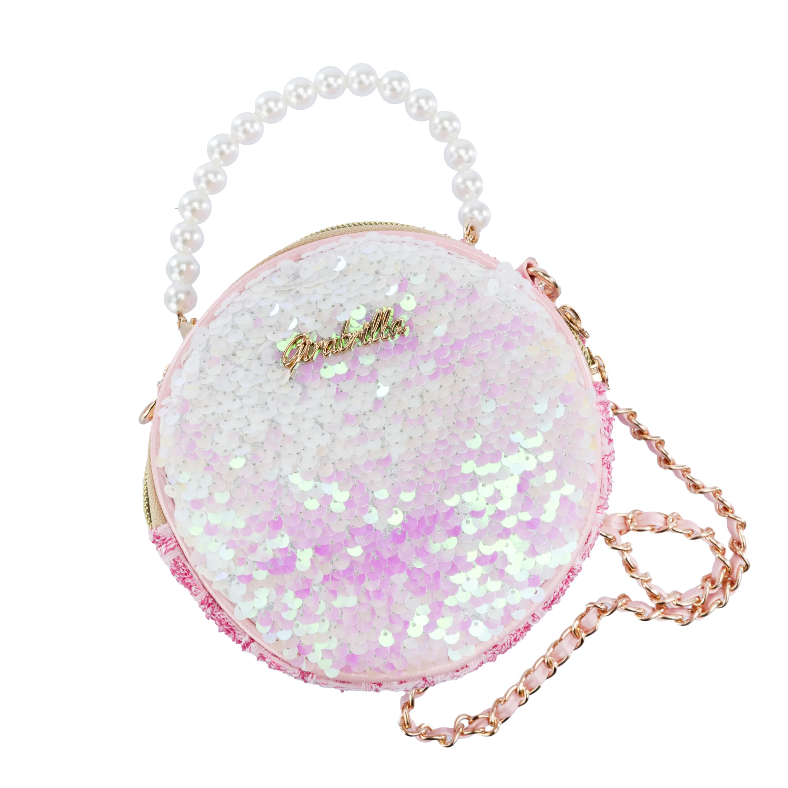 Girabrilla Fashion Bag, torebka z cekinami, uchwyt z perłami i paskiem na ramię