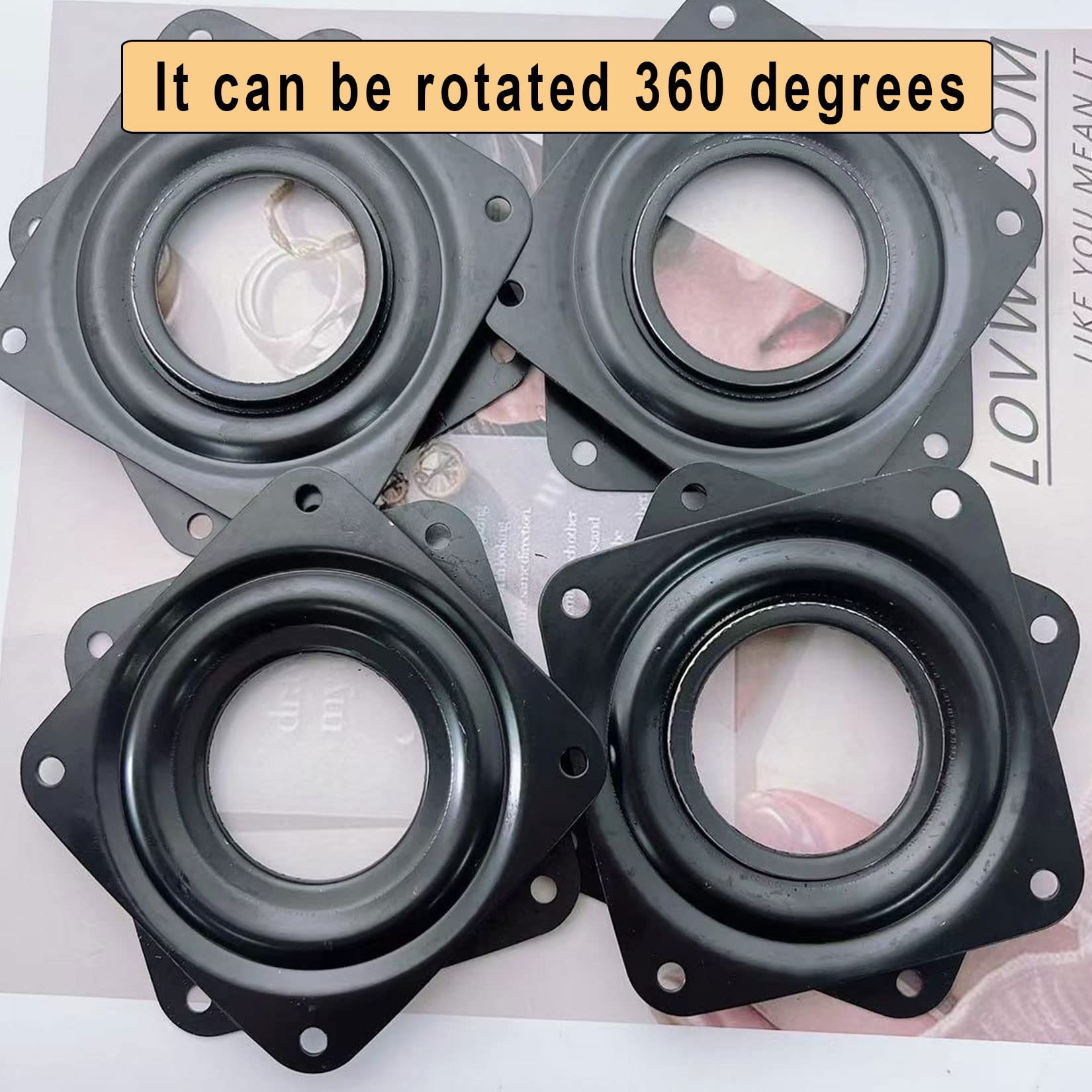 Paquete de 4 platos giratorios cuadrados de 2.8 pulgadas, placa giratoria giratoria de 5/16 pulgadas de grosor, placa giratoria de metal, piezas de rueda para muebles 4