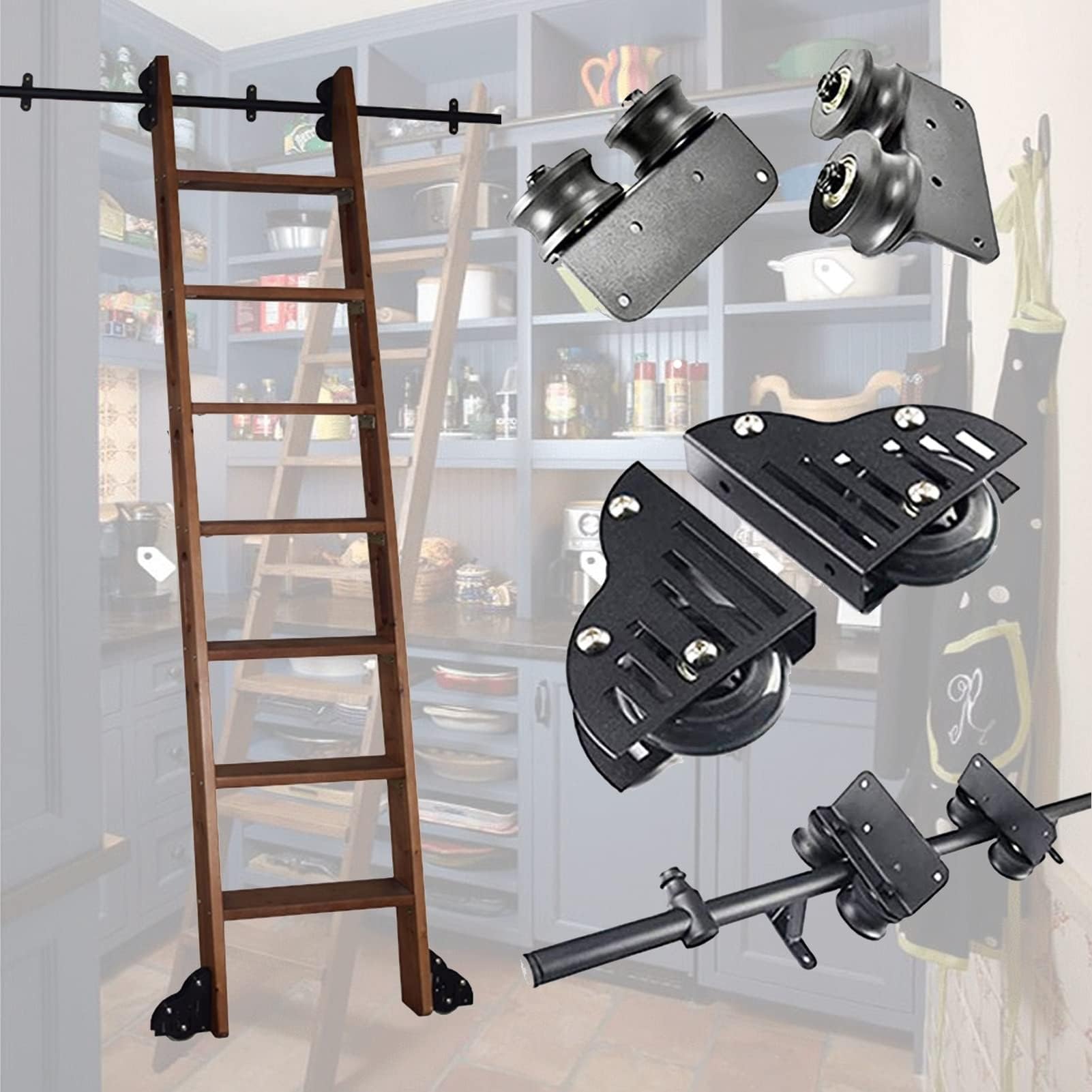 Kit quincaillerie pour échelle coulissante tube rond noir gain de place