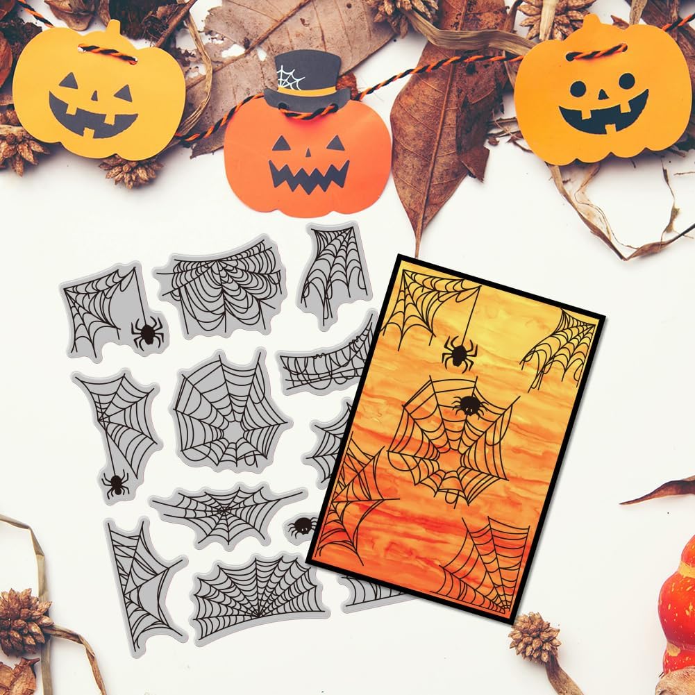 GLOBLELAND Spider Web Border Cling Rubber Stamp 7.09x8.66inch Halloween Spider Web EVA Stamps Embossing Stamp Seal Rubber Stamps for DIY Scrapbooking and Card Making Paper Craft Decor