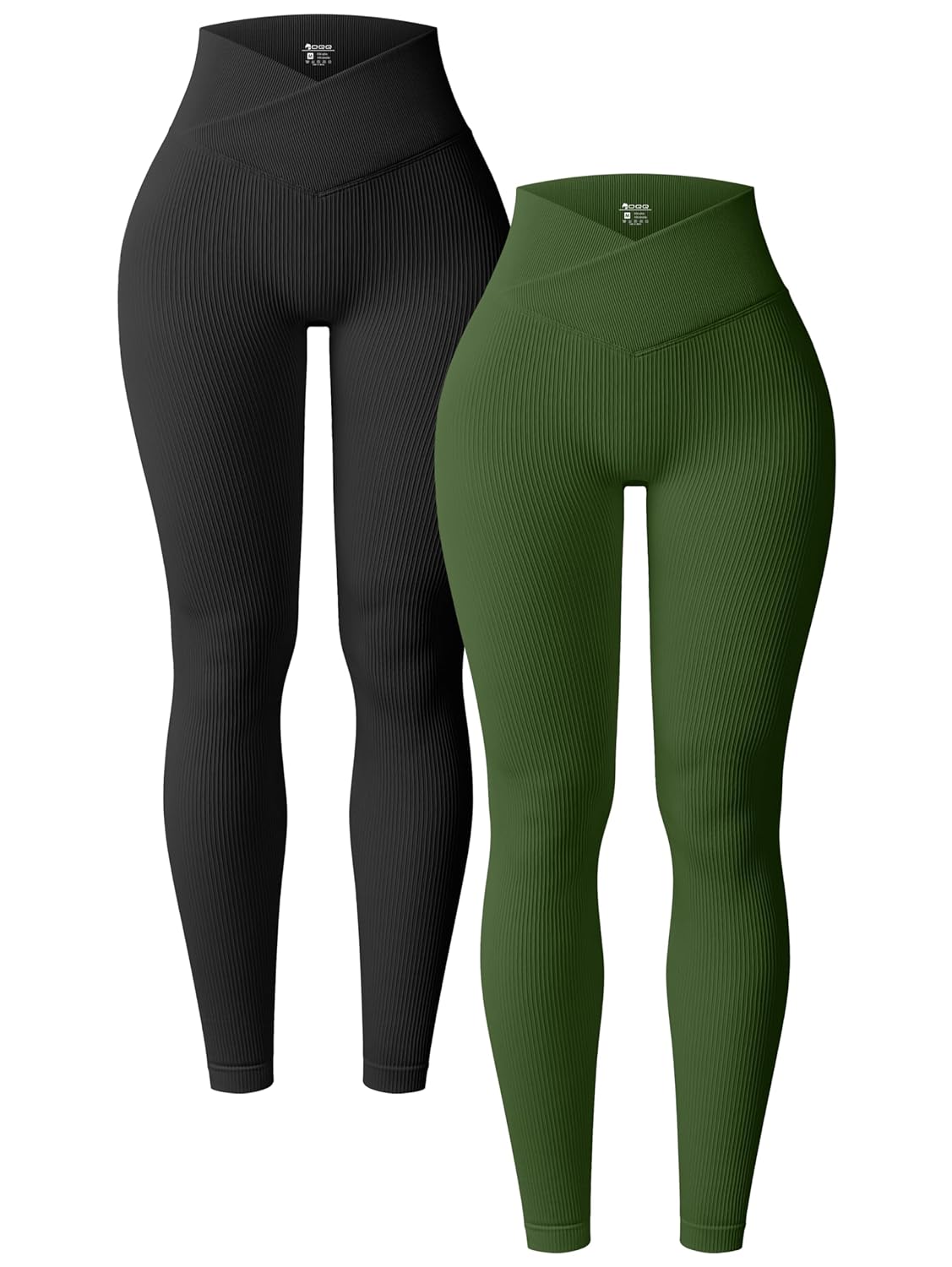 OQQ Pack of 2 Women’s Leggings Cross Waist High Waist Elastic Long Yoga Sports Leggings for Women