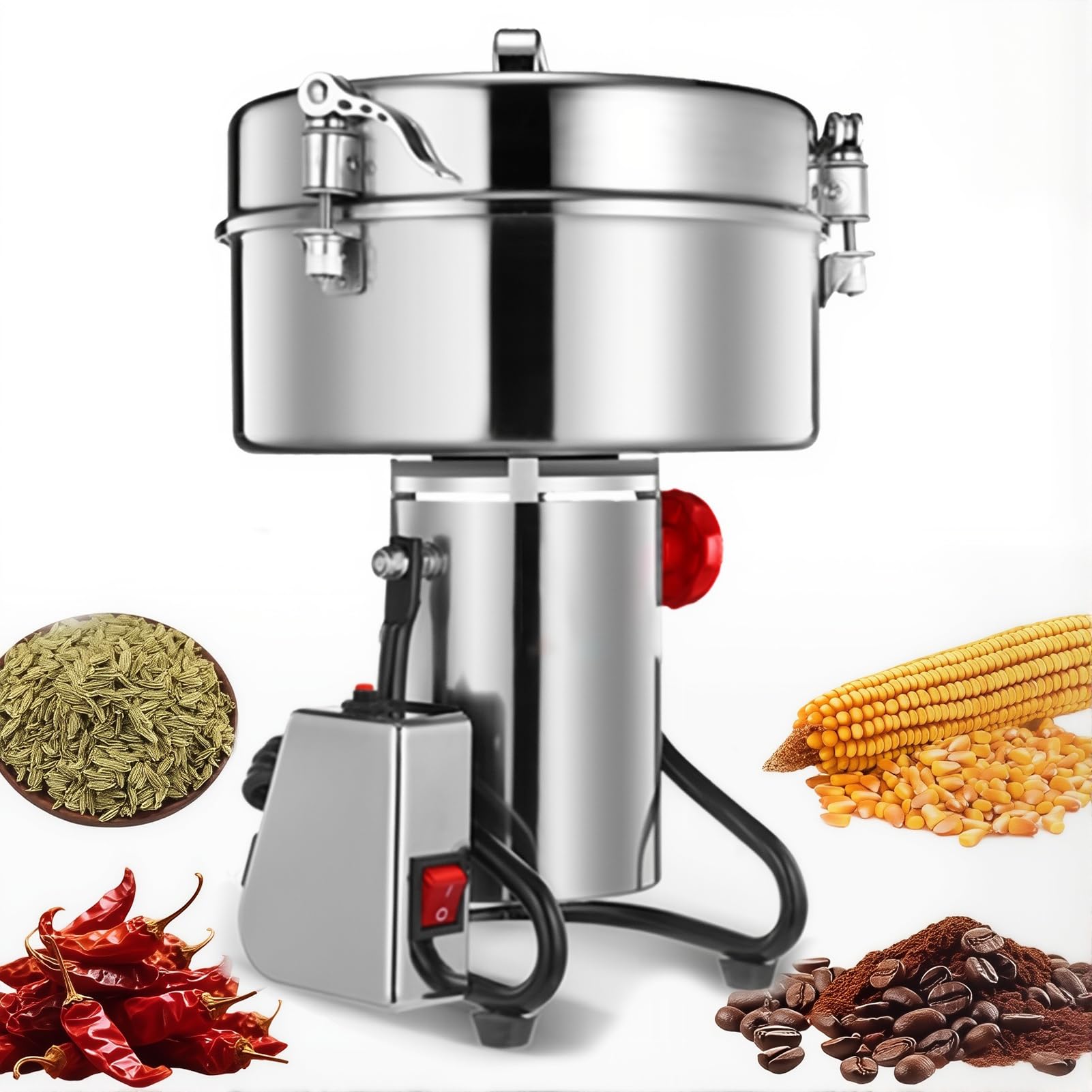 Molino Eléctrico de Granos 800G, Molino de Polvo 2400W con Cuchilla de Acero de 3 Capas & Diseño Oscilante, Triturador de Hierbas de Acero Inoxidable 430 para Especias Secas/Hierbas/Nueces/Café 1000g — view 9