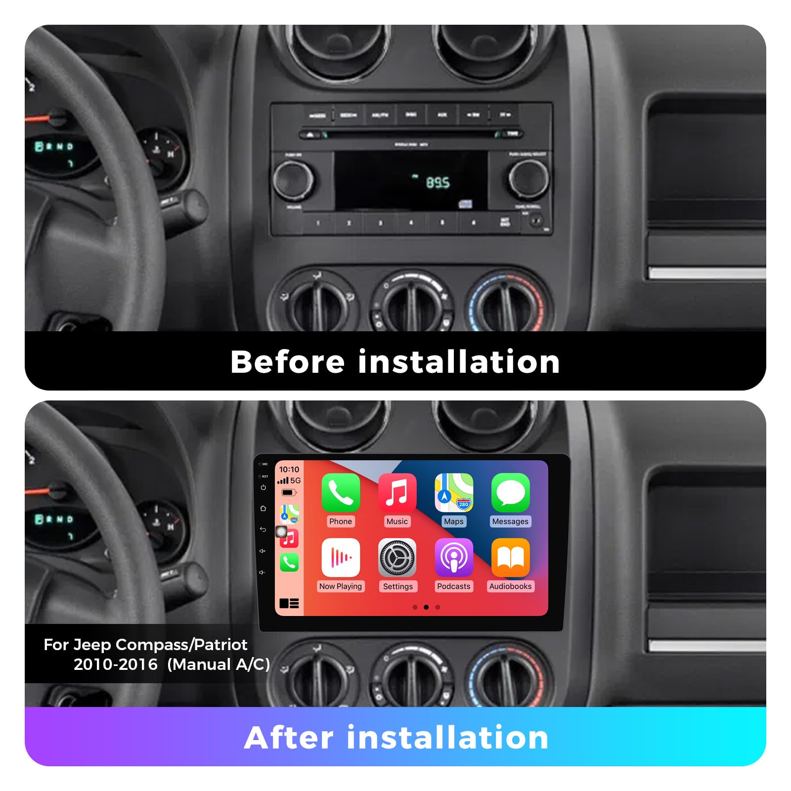 FELLOSTAR Radio Stereo Update for Jeep Patriot Compass 2010-2016(with Manual AC) with Carplay and Andriod Auto 10 Inch Screen Android 13 Head Unit Bluetooth GPS Navigation(4-Core CPU 2GB RAM 32GB ROM)