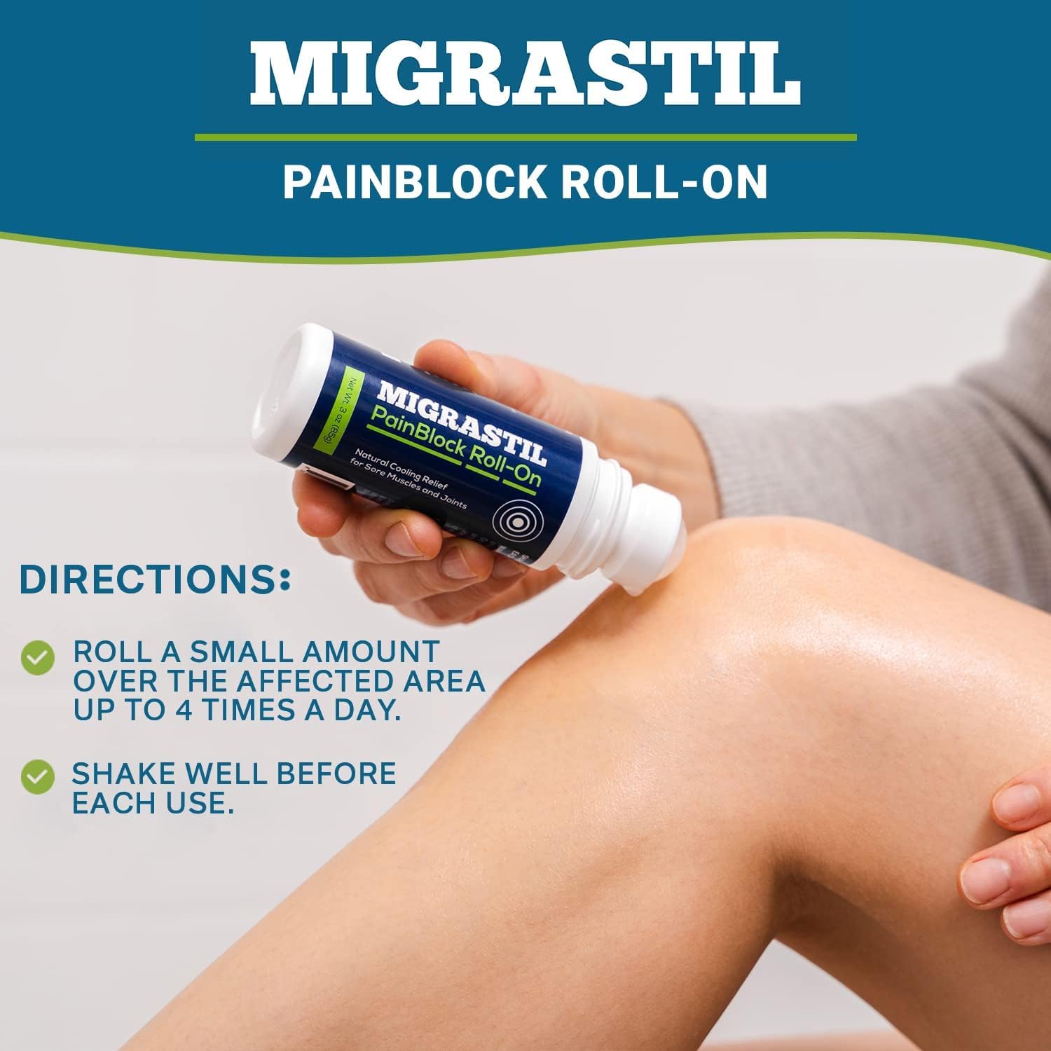 Migrastil PainBlock Roll-On 3 oz - Topical Roll-On for Muscle Aches, Cramps, Joint & Nerve Discomfort. Works Great on Shoulders, Neck, Feet, Knees, Legs, Back, Elbows, Hips, Etc. (2) — Amazon image 4