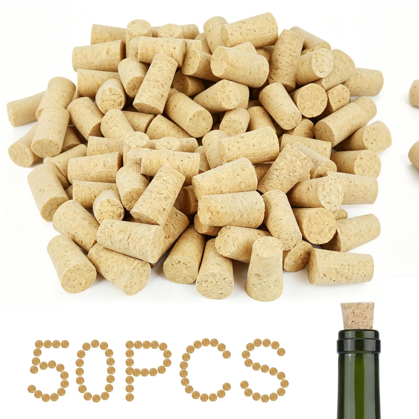 50 Piezas Cónico Tapones de Corcho, Antifugas Corchos de Vino, Reutilizable Tapon Vino, Tapones Madera Natural para Barra Botellas Manualidades Accesorios Cocina (22 x 17 x 35MM)