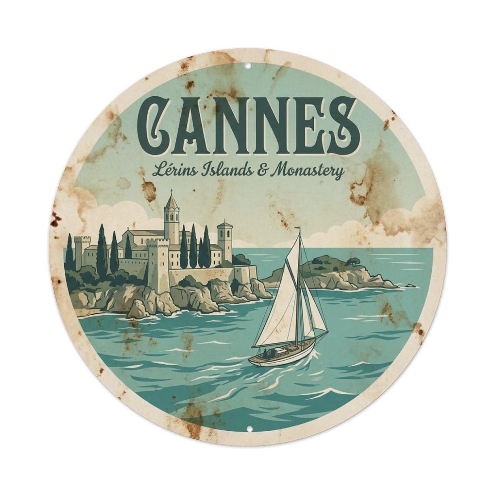 France Cannes Island Monastery Coast City Travel Metal Tin Sign