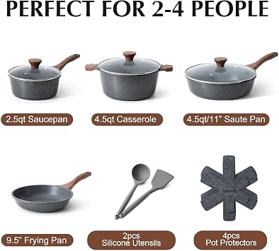 SENSARTE Nonstick Cookware Set 13-Piece, Non Stick Pots and Pans Set with Swiss Granite Coating, Healthy Kitchen Cooking Set, Stay-Cool Handles, Induction Compatible, PFOA/PFOS Free