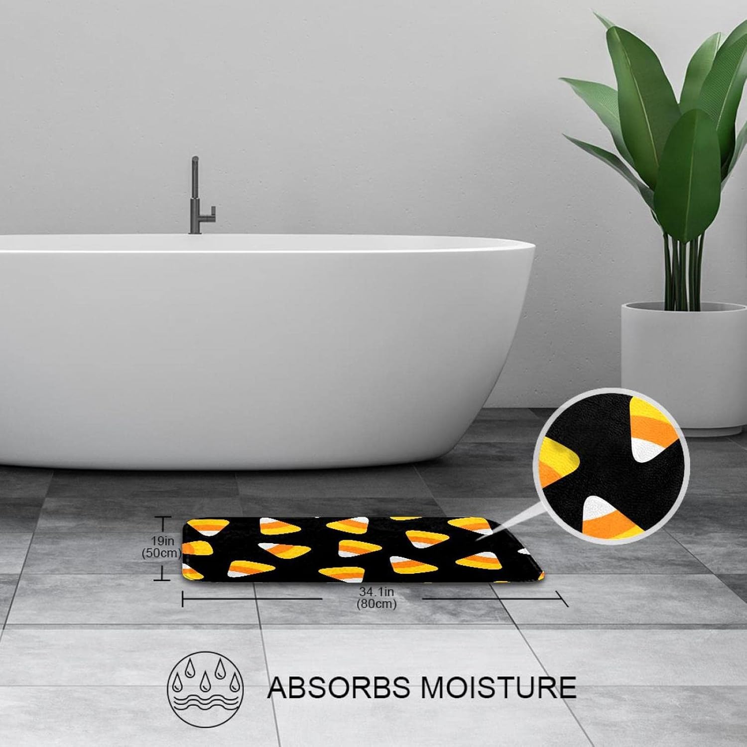 KXO Halloween Candy Corn Black, Waterproof Shower Curtain and Mat Set Polyester Bathroom Curtain and Rug Set with Hooks 70.8"x70.8"