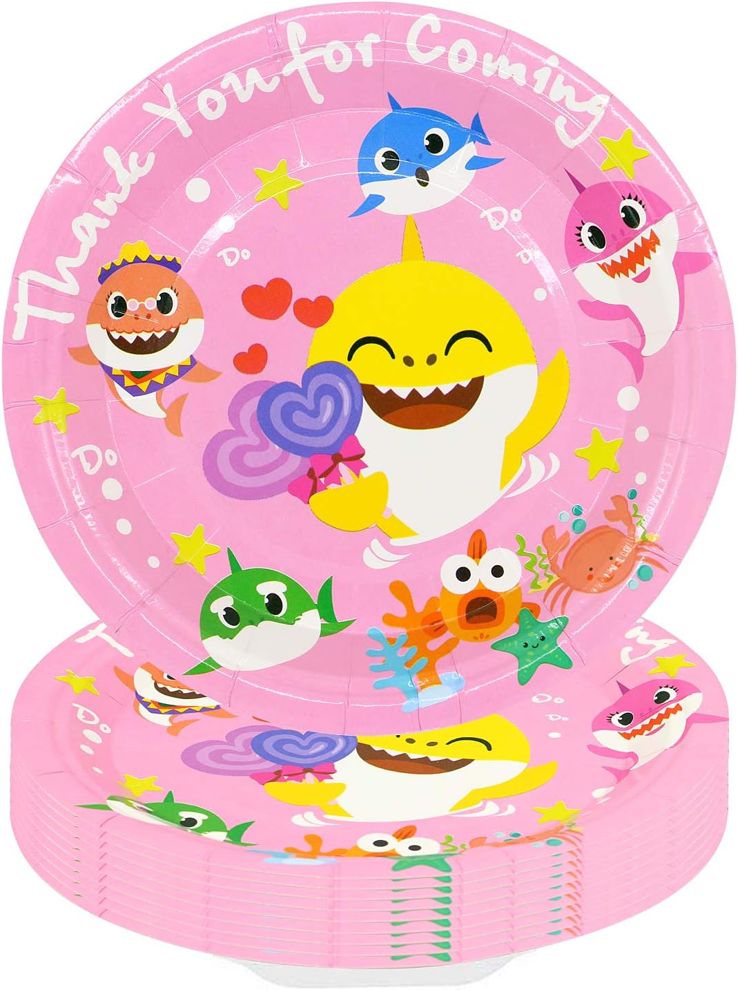 40 PCs Cute Shark Party Plates Baby Birthday Party Supplies for Shark Party Tableware Decorations, 7 inches