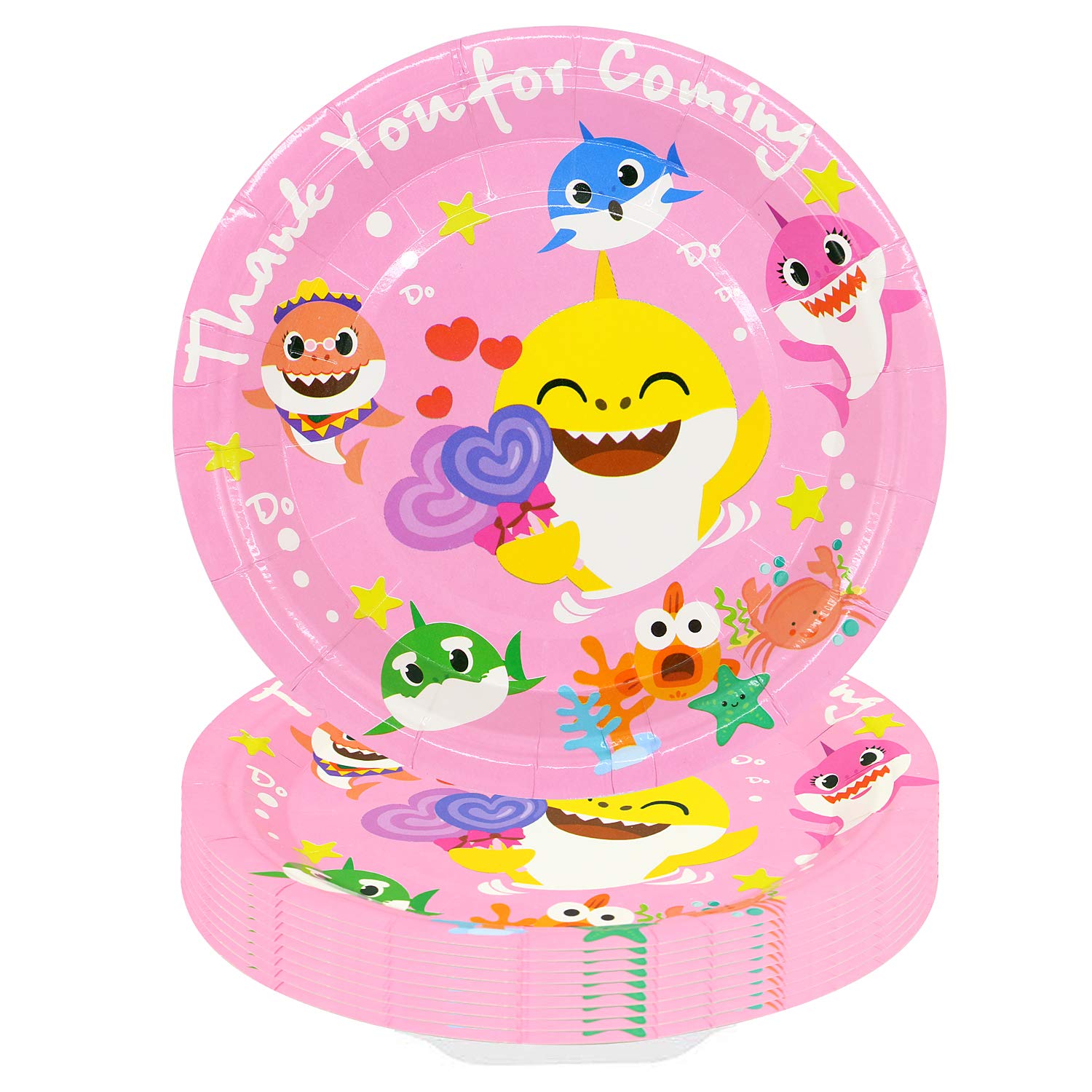 40 PCs Cute Shark Party Plates Baby Birthday Party Supplies for Shark Party Tableware Decorations, 7 inches