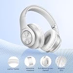 Casque Bluetooth sans fil,Tuinyo Casque sans fil sur l'oreille Stéréo 40 H Playtime avec basse profonde, soft Memory-Protein Earmuffs, Mic intégré en mode fil PC/Cell Phones/TV-White
