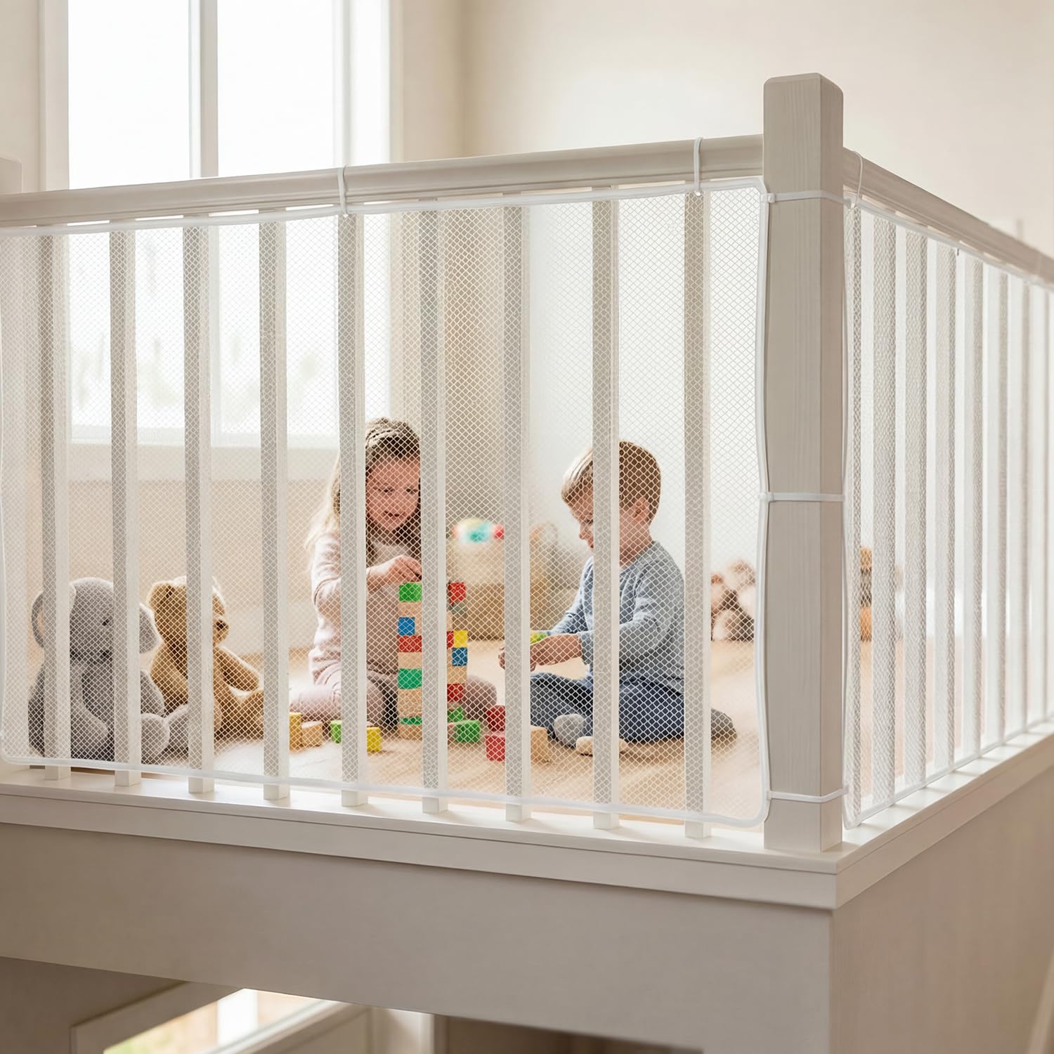 Red de seguridad infantil, rejilla de seguridad para bebés, malla de protección, barandilla, cortina de protección para escaleras y balcón para niños y gatos (2, blanco, 300 x 90 cm)
