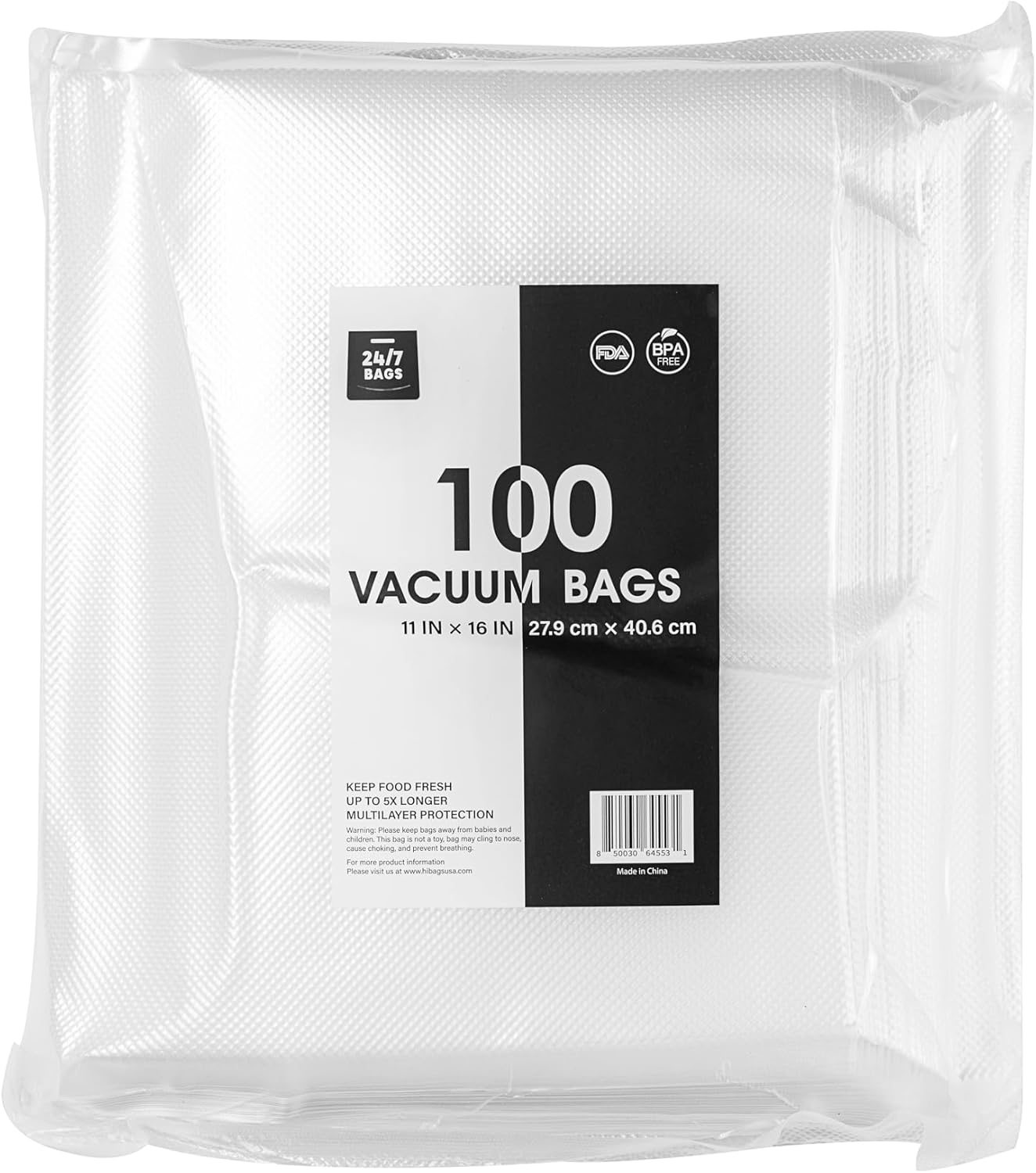 24/7 Bags- 100 Count, Gallon 11"x16" Vacuum Seal Precut Bags, Zero BPA, Heavy Duty, Freezer Safe, Compatible with All Vacuum Seal Machines for Sous Vide, Meal Prep