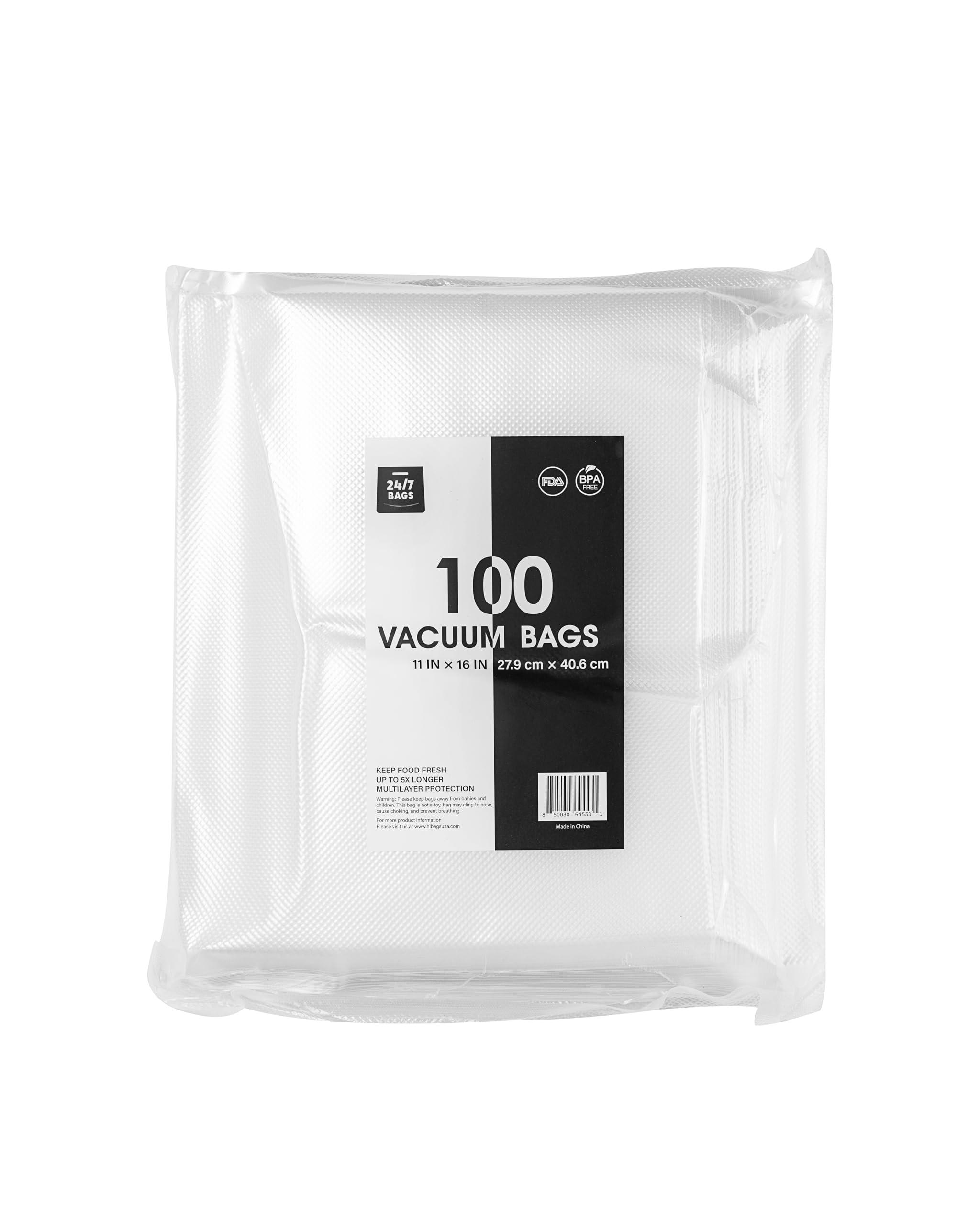 24/7 Bags- 100 Count, Gallon 11"x16" Vacuum Seal Precut Bags, Zero BPA, Heavy Duty, Freezer Safe, Compatible with All Vacuum Seal Machines for Sous