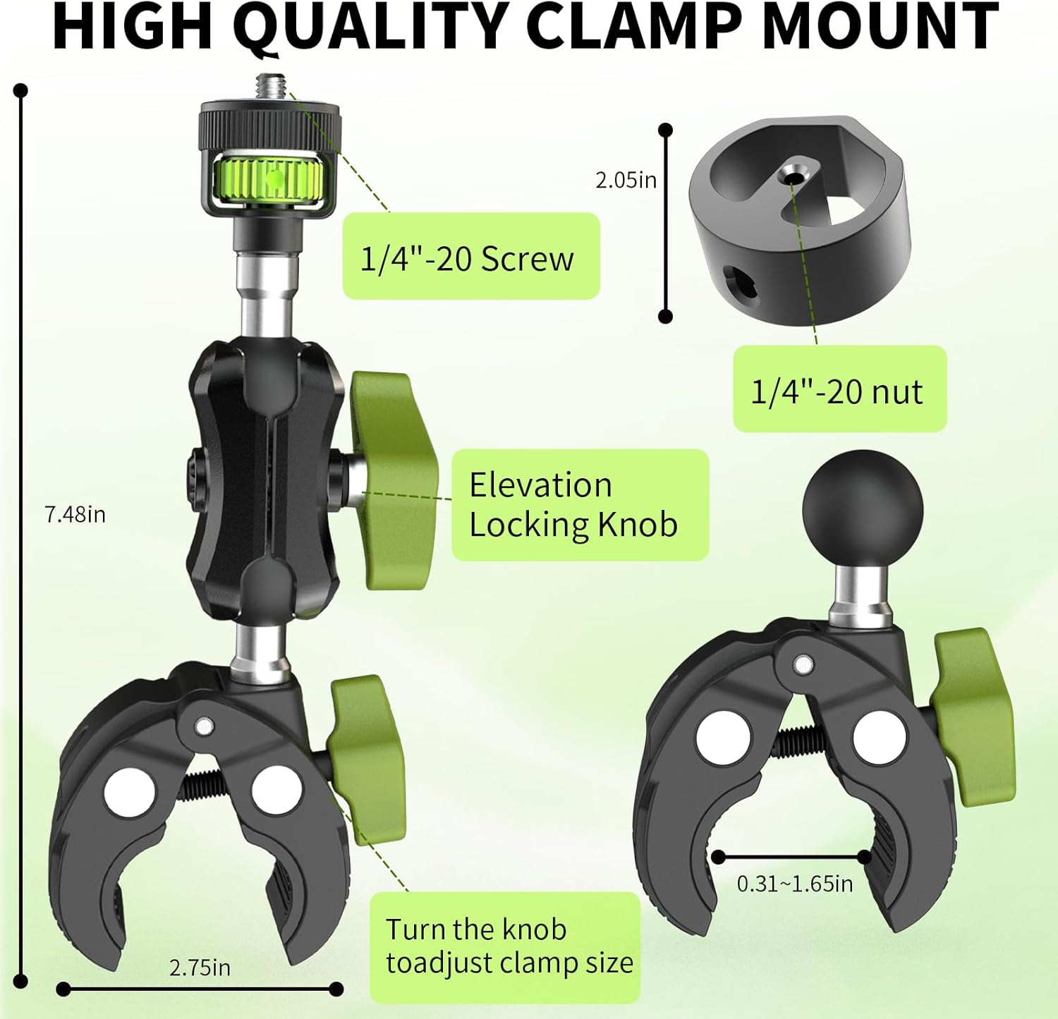 Starlink Mini Mount,Adjustable Clamp Mount with 1/4" Tripod Adapter Compatible 2024 & 2025 Starlink Mini Pipe Adapter,Wind & Vibration Proof for RV, Camper, Roof Rack, Balcony, and More (Aluminum)