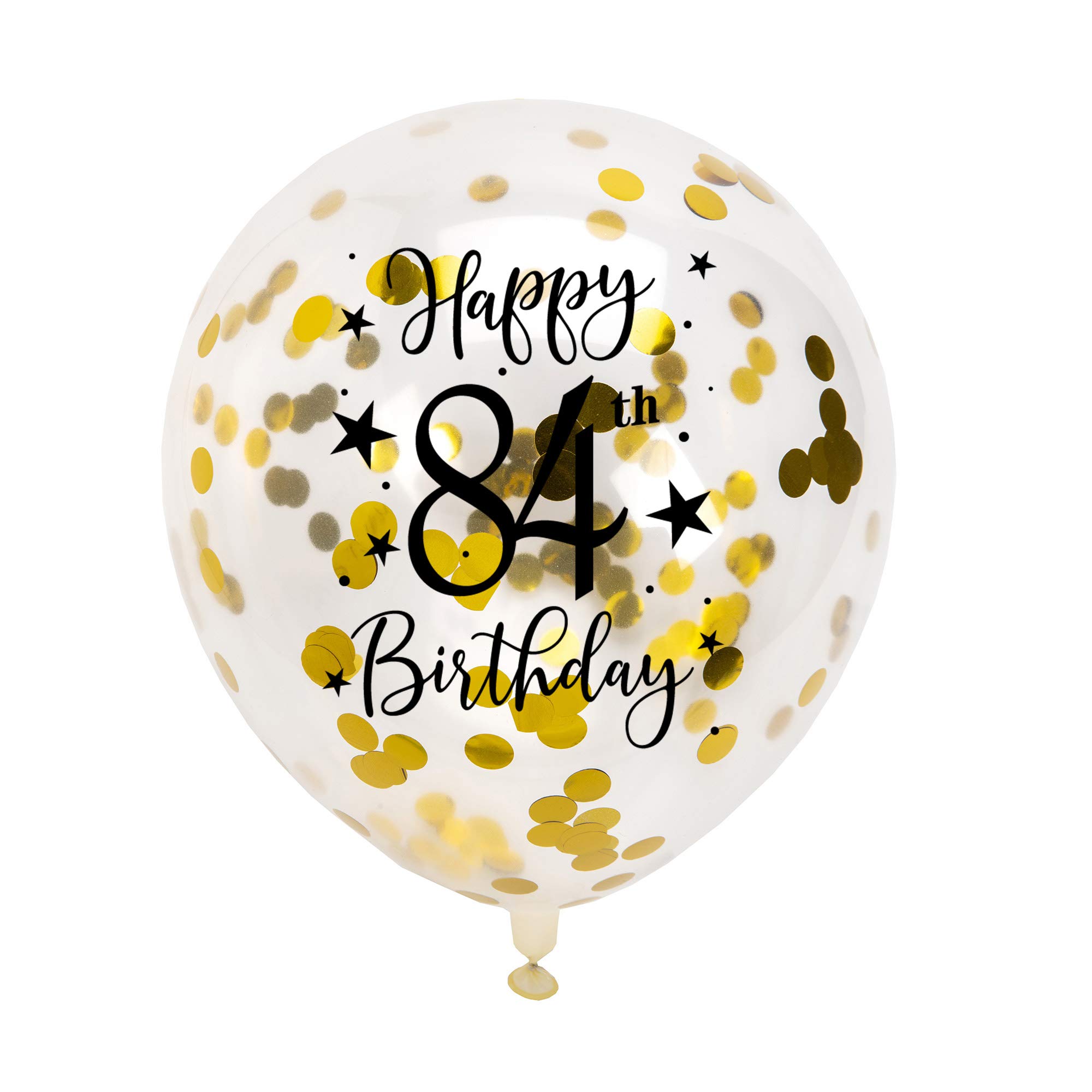 Gold 84th Confetti Latex Balloons, Woman or Man Happy 84 Years Birthday Party Balloon Decoration With Confetti, 12in, 16 Pack