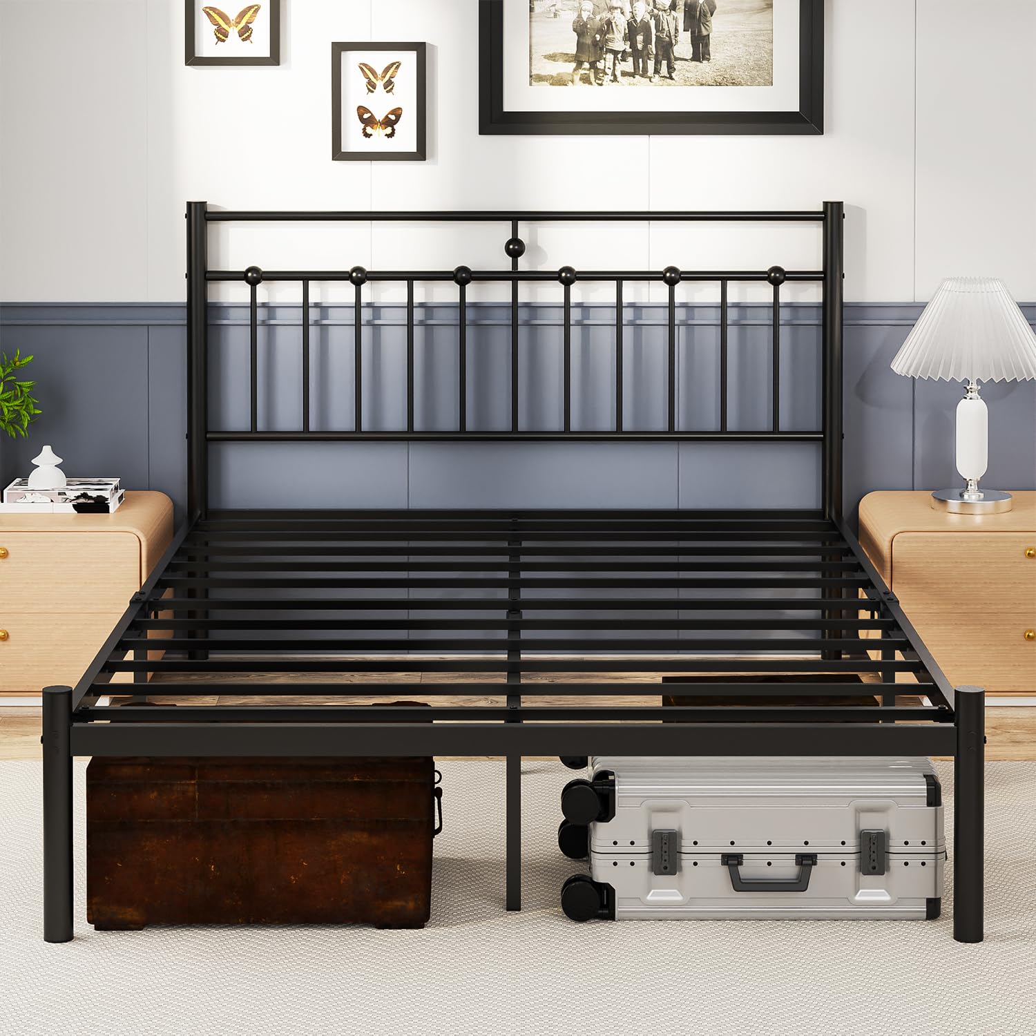 Bed Frame Queen Size, Heavy Duty Metal Platform Queen Bed Frame with Headboard, Sturdy Steel Slat Support, Noise Free|No Box Spring Needed and Easy Assembly Tool
