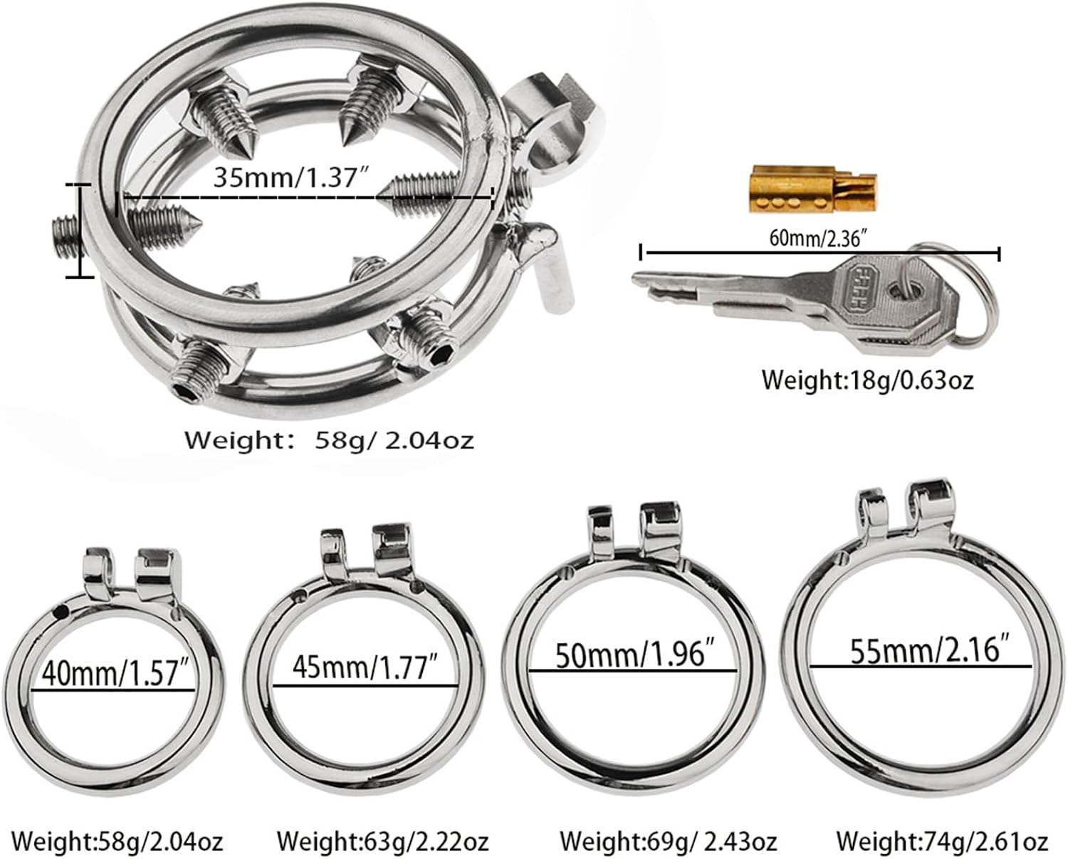 Adult Toy Sm Rivet Chastity Cage Lock Beginner Cage Male Detachable Nail Prick Penis Cage Couple Flirting Restraint Chastity Device(Arc Ring,40mm)