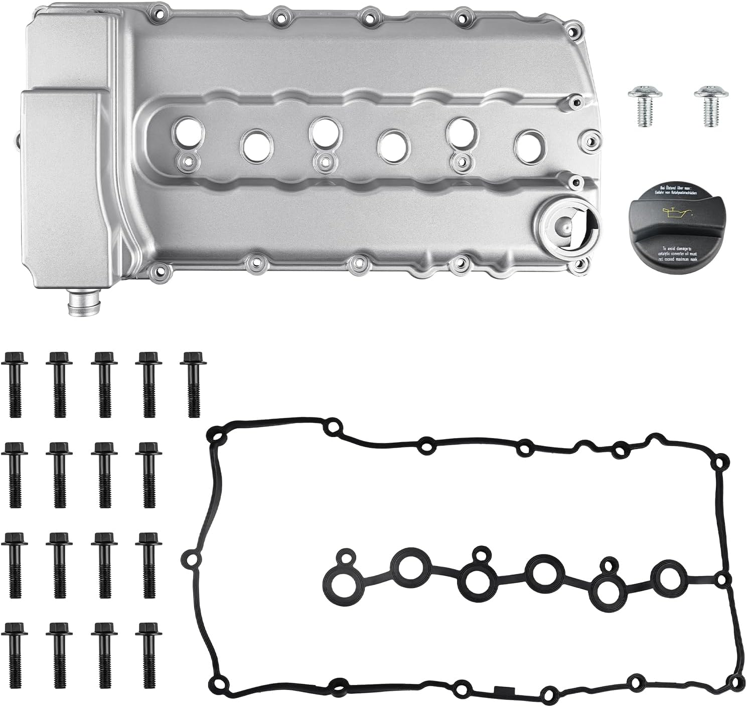 Aluminum Engine Valve Cover Kit with Gasket Bolts Oil Filler Cap Compatible with Porsche Cayenne Volkswagen CC Passat Touareg Audi Q7 Replacement for 03H103429H 03H103429L 03H103429B