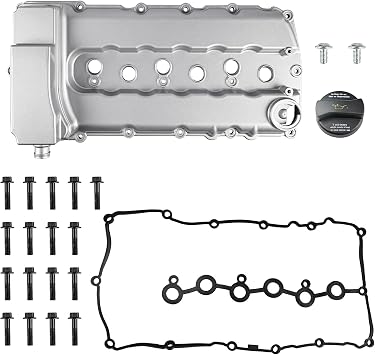 Aluminum Engine Valve Cover Kit Compatible with VW CC Passat Audi Q7 | Engine Valve Cover with Gasket Bolts Oil Filler Cap Fit for Porsche Cayenne Volkswagen Touareg 06-17 03H103429H 03H103429L
