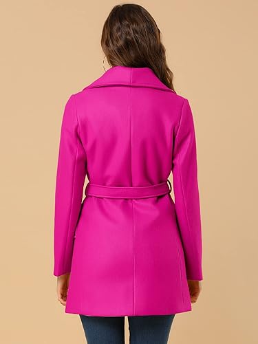 Vista 5 de Allegra K Chaquetón para Mujer 2025 Invierno Cuello Chal Cruzado con Cinturón Anudado Sencillo Abrigos Largos