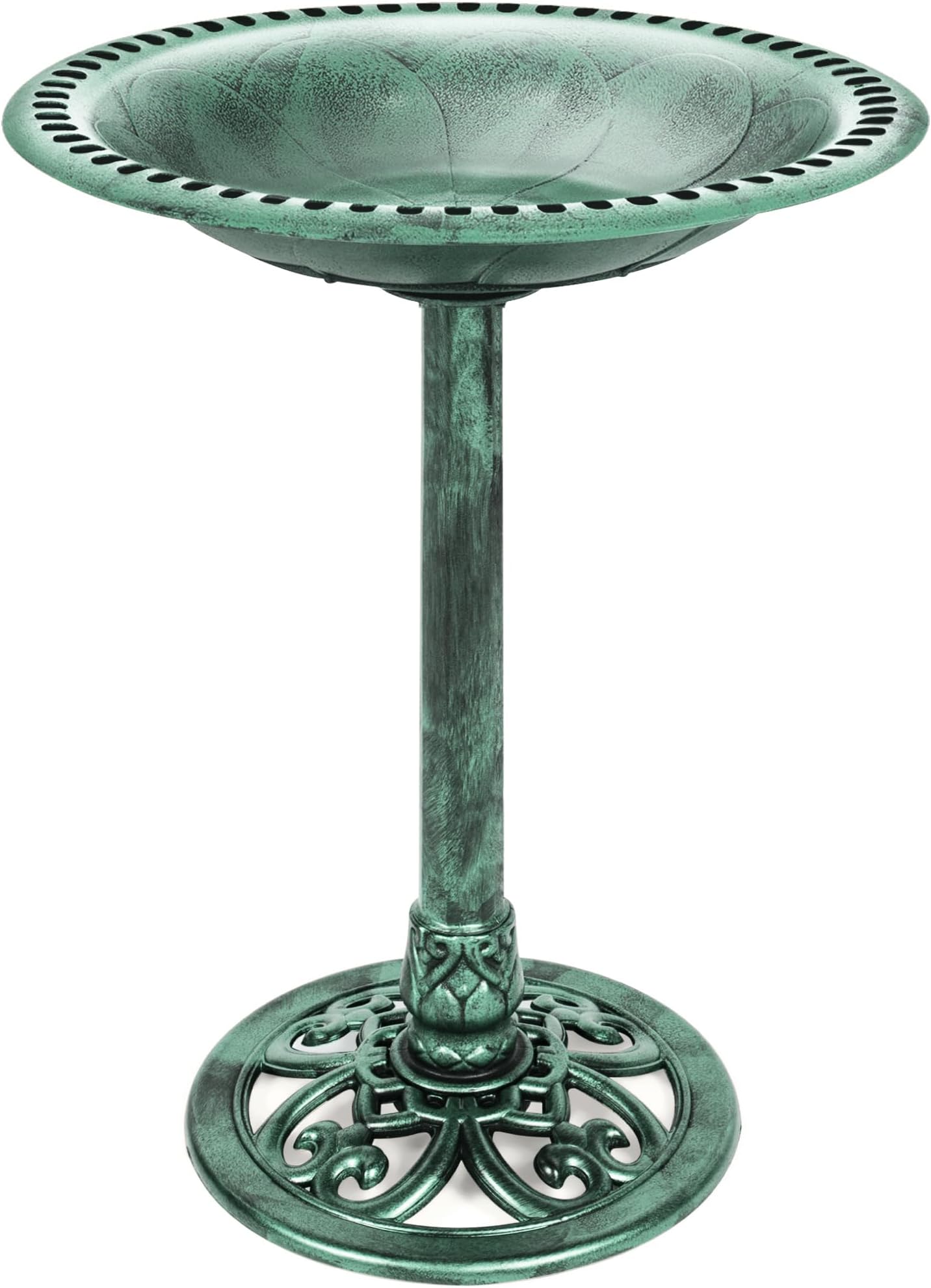 Bird Bath, 28in Outdoor Resin Pedestal - Mint Green