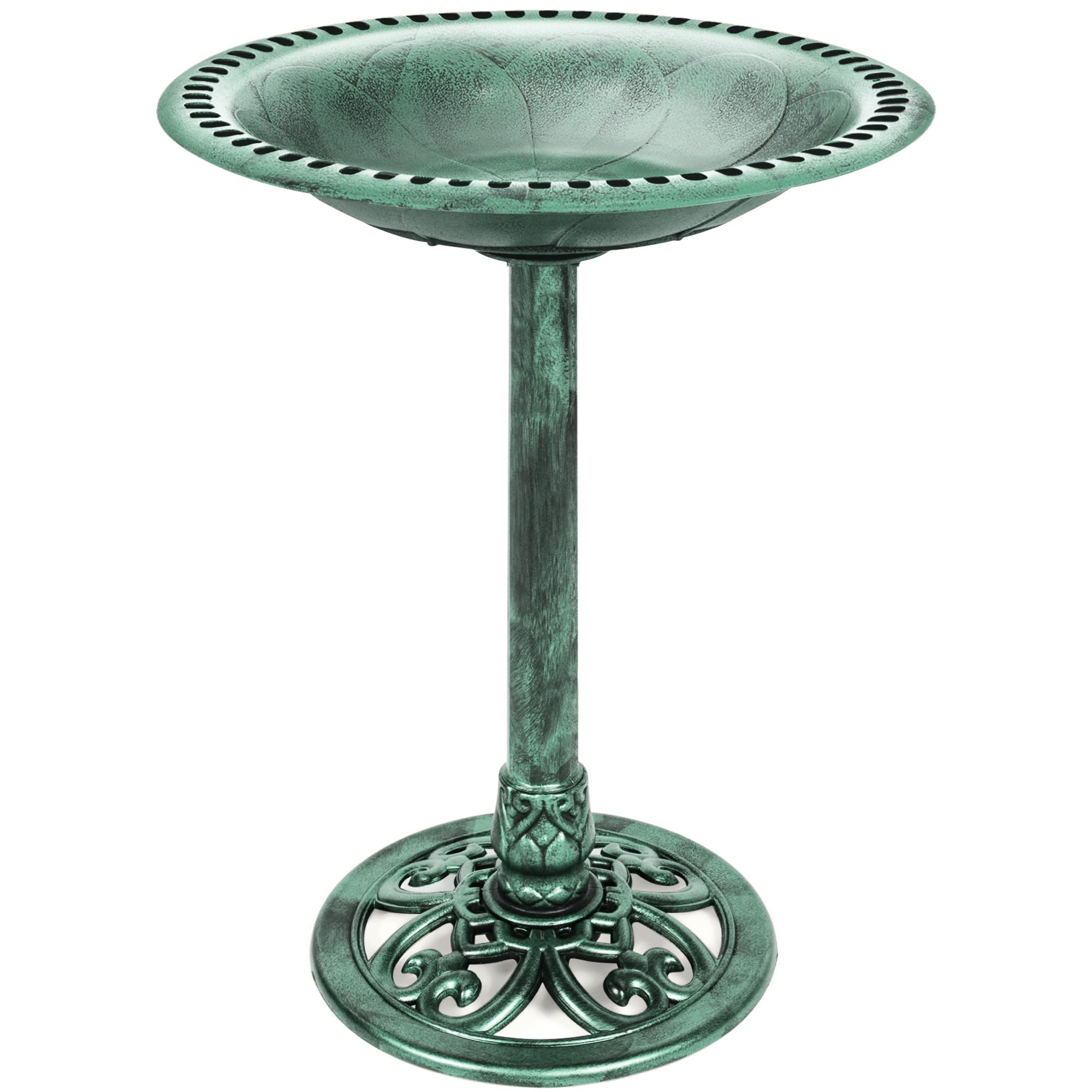 Best Choice Products28in Pedestal Bird Bath, Vintage Outdoor Resin Accent Decoration w/Fleur-de-Lis Accents - Mint Green