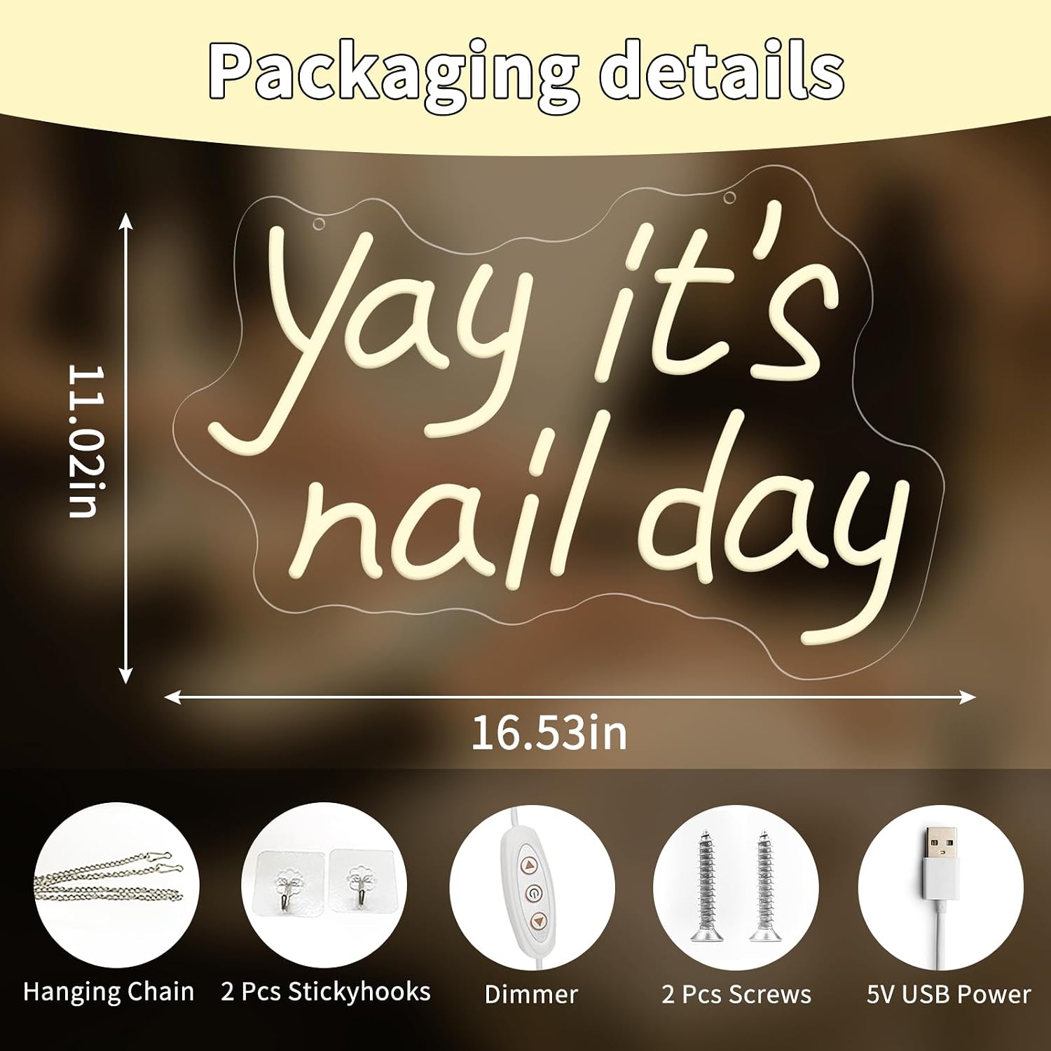 Yay It's Nail Day Neon Sign for Wall Decor, LED Dimmable Lights Nail Room Decor, Nail Tech Decor Aesthetic Light Bedroom Decorations, Girls Nail Salon Neon Signs Accessories Gift 16.53 x 11.02"