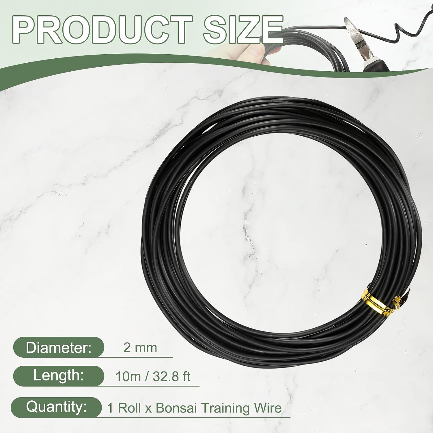 Bonsai Training Wire, 2mm x 32.8 ft Anodized Aluminum Floral Plant Training Wire Bendable Metal Stems Accessories for Gardening Branch Fixing Crafts (Black) image 2