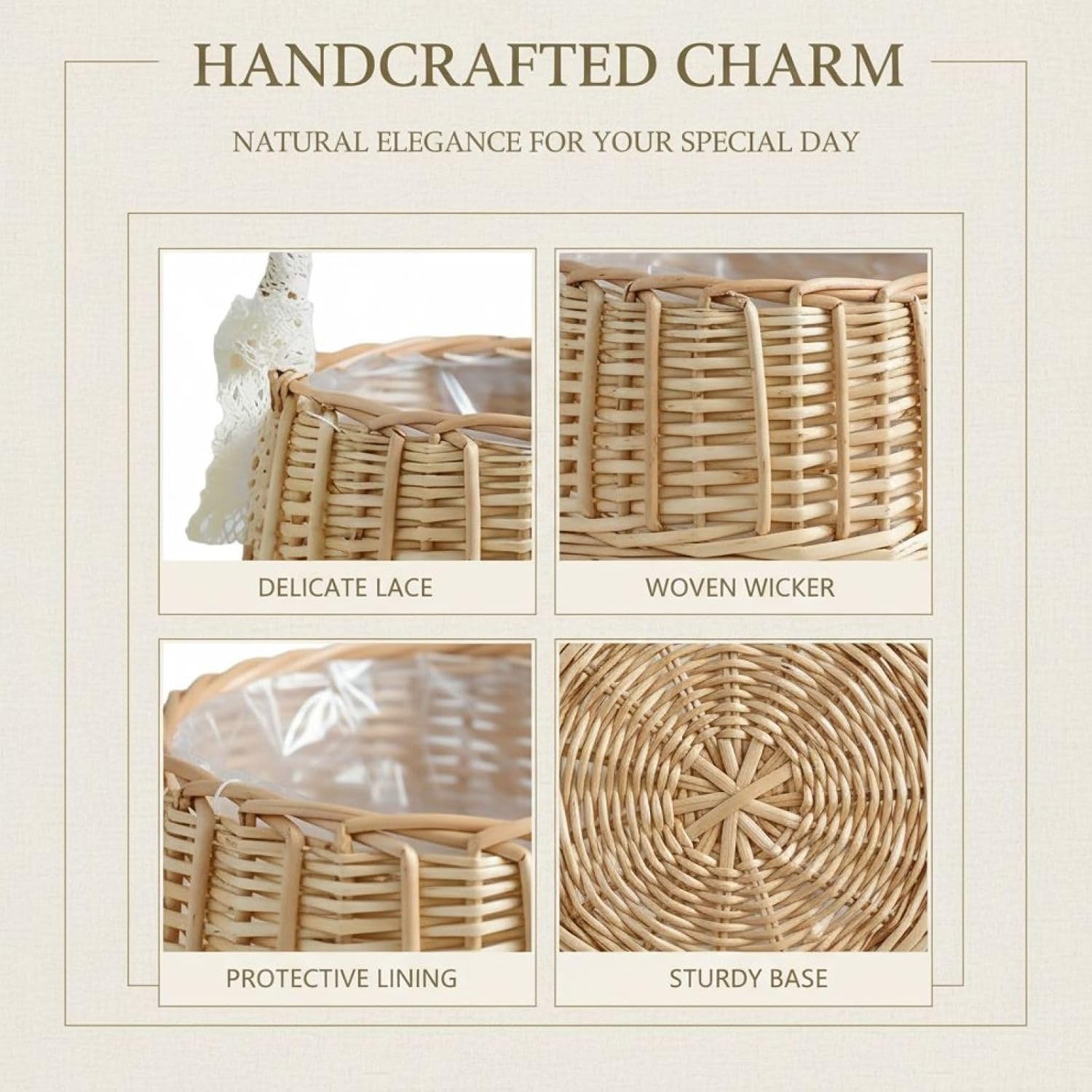 2 Pcs Wedding Flower Girl Basket Set, Lace & Pearl Wicker, Rustic, For Wedding Favors, Decorations