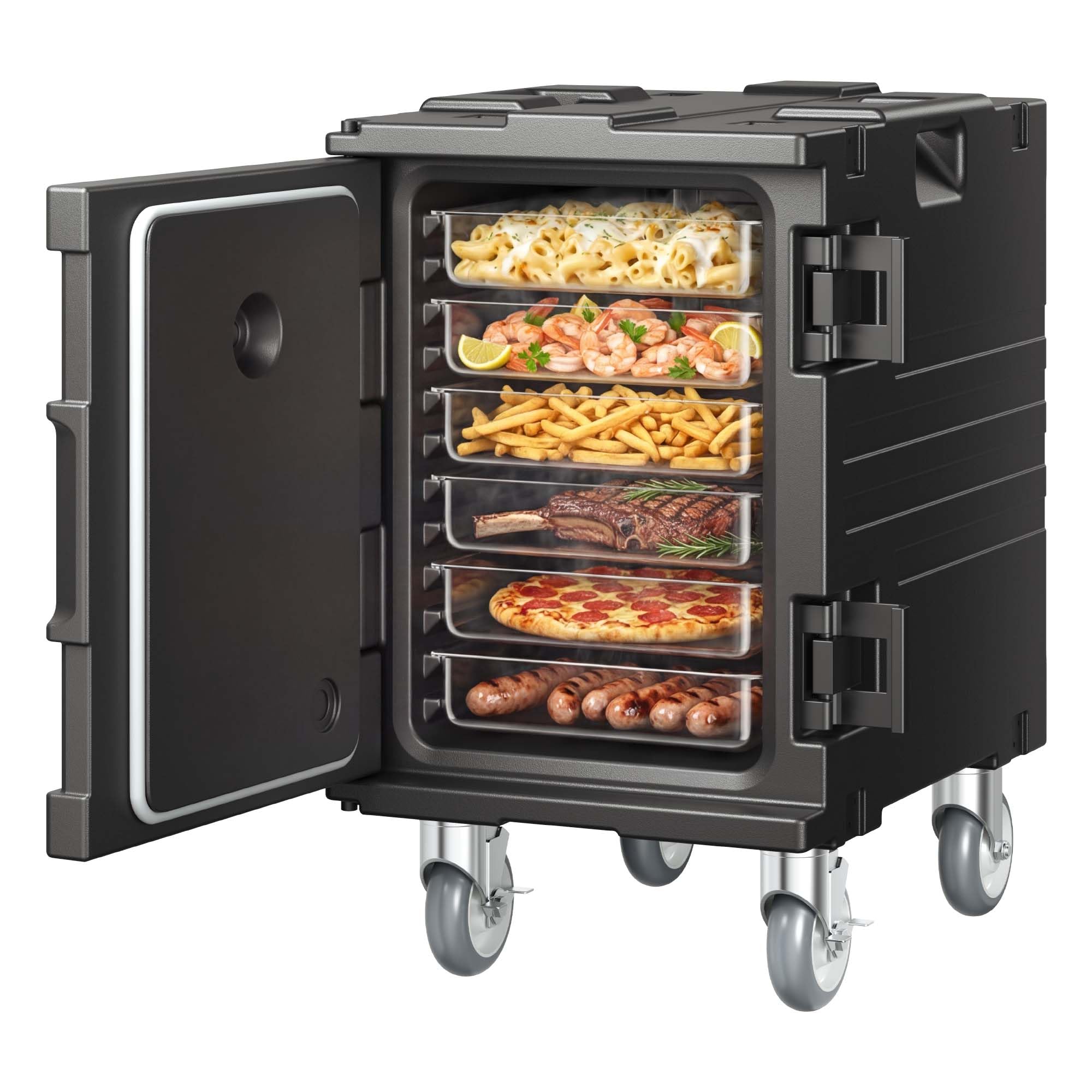 VEVOR Contenitore Riscaldato per Alimenti Ristorazione 90L, Contenitore per Alimenti con Doppie Fibbie Maniglie, Contenitore Isolato per Trasporto Alimenti per Ristorante Catering Eventi Feste, Nero