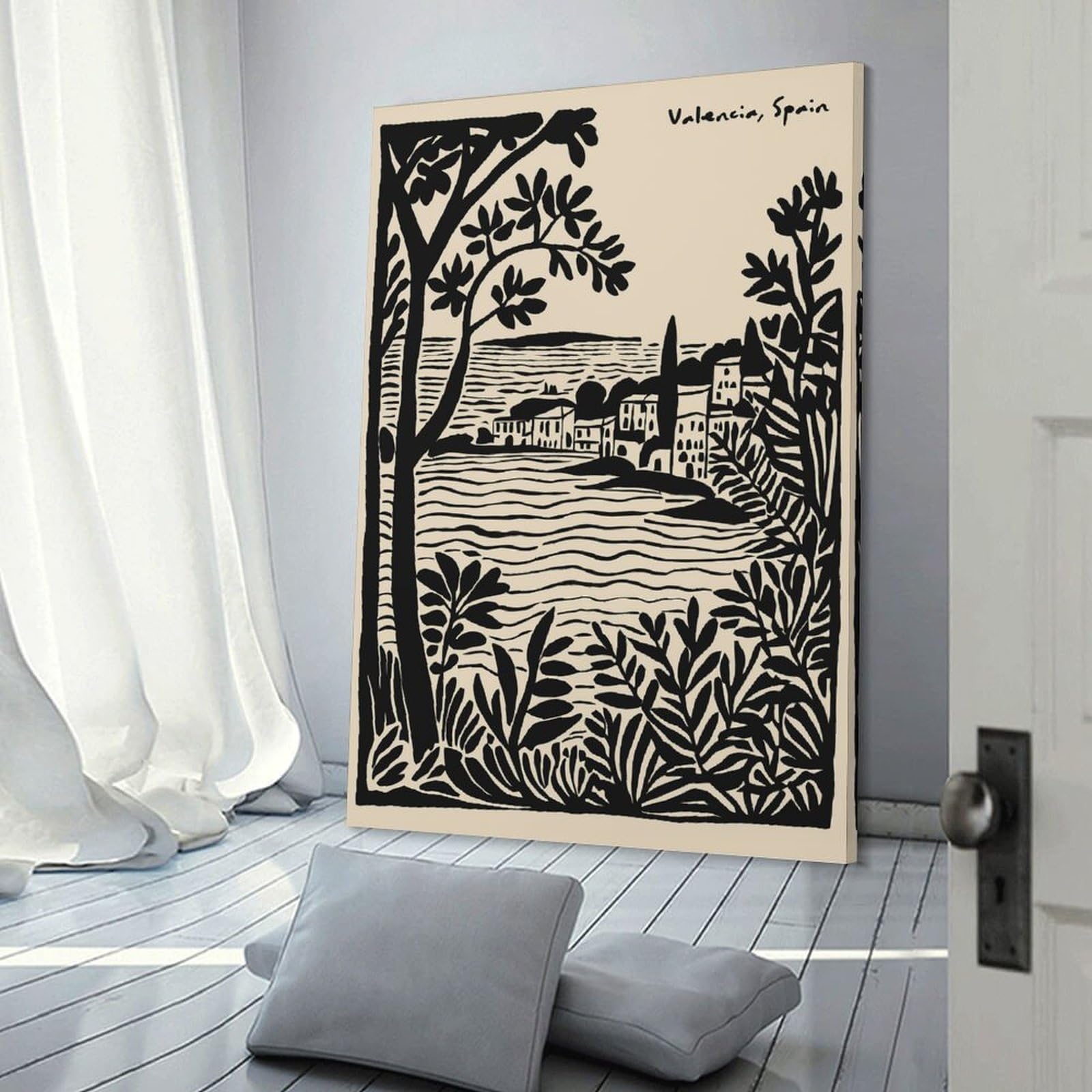 Junmoney Valencia, Spain - Black And Beige Illustration Wall Picture Print 16x24inch(40x60cm), for Hallway, Lounge Or Guest Room, Gift Idea for Housewarming And Birthdays