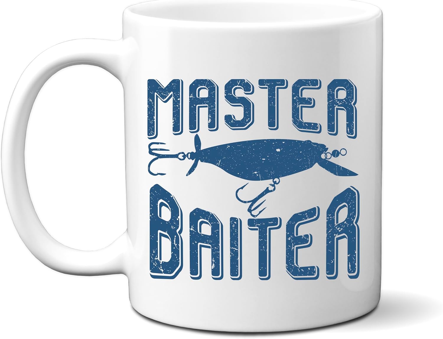 Ink Trendz Funny Master Baiter Coffee Mug Fishing Fish Novelty Cup Great Gift Idea For Men Him Dad Grandpa Fisherman (Rustic Blue)