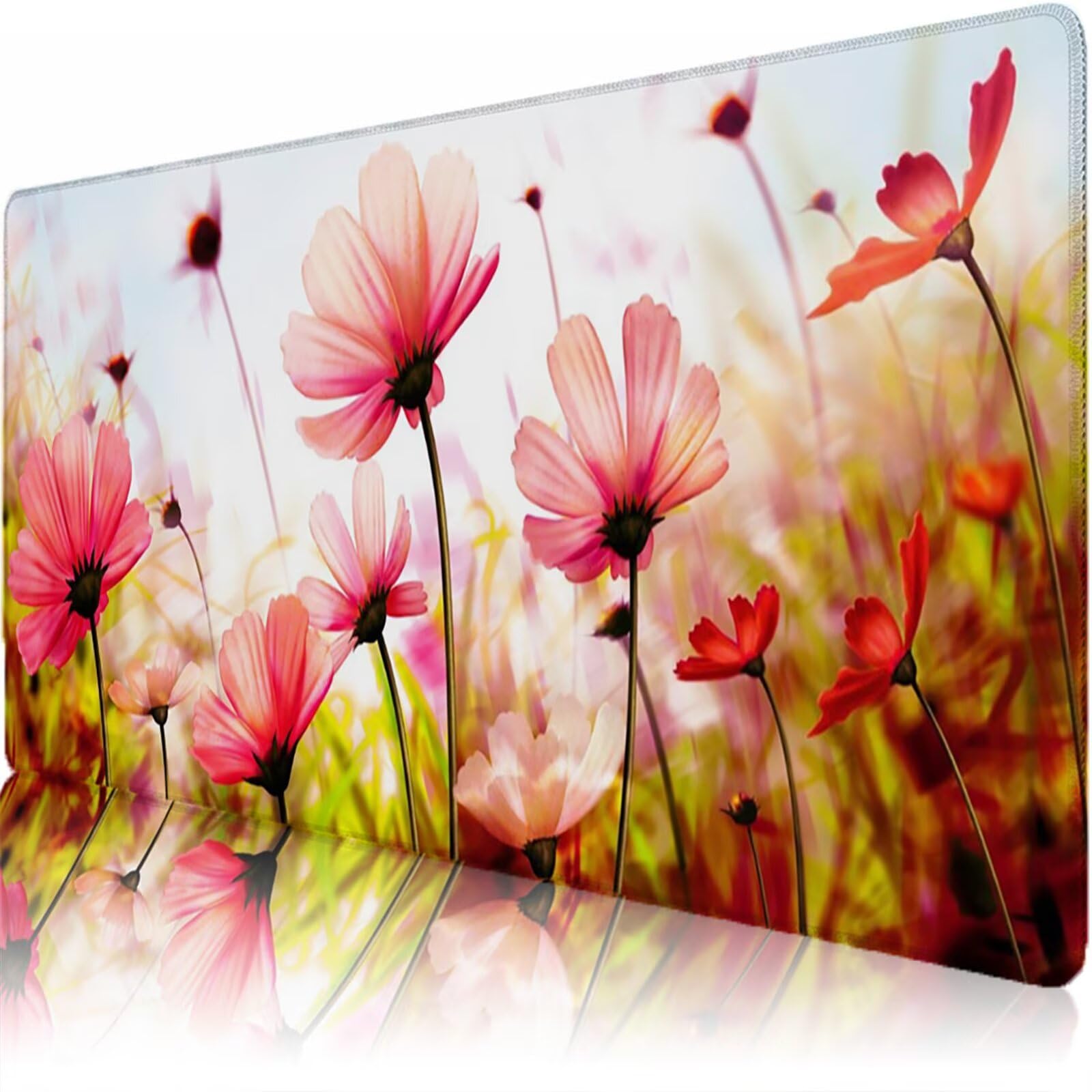 Alfombrilla Ratón XXL 1200 x 600 x 3 mm, Alfombrilla Escritorio, Rosa Grande Protector de Mesa con Base de Goma Antideslizante y Bordes Cosidos, Impermeable, para Oficina, PC, Gaming (Amapola) L-x2268