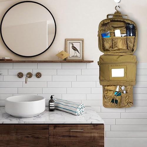 Miniatura 7 de Neceser de viaje para hombre, neceser colgante, kit de Dopp, bolsa de afeitado adecuada, bolsa de baño, bolsa de higiene, Marrón, Neceser de viaje