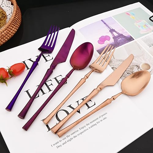 Miniatura 5 de JASHII Juego de cubiertos de 20 piezas con acabado satinado, juego de cubiertos de acero inoxidable 304, servicio para 4, tenedores de postre, juego