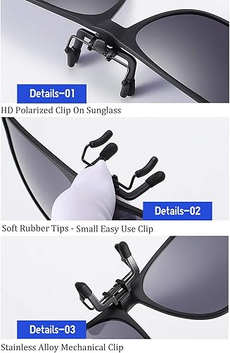 Miniatura 3 de OopsMi Gafas de sol polarizadas con clip TR90 con marco abatible para lentes recetados (lente negra)