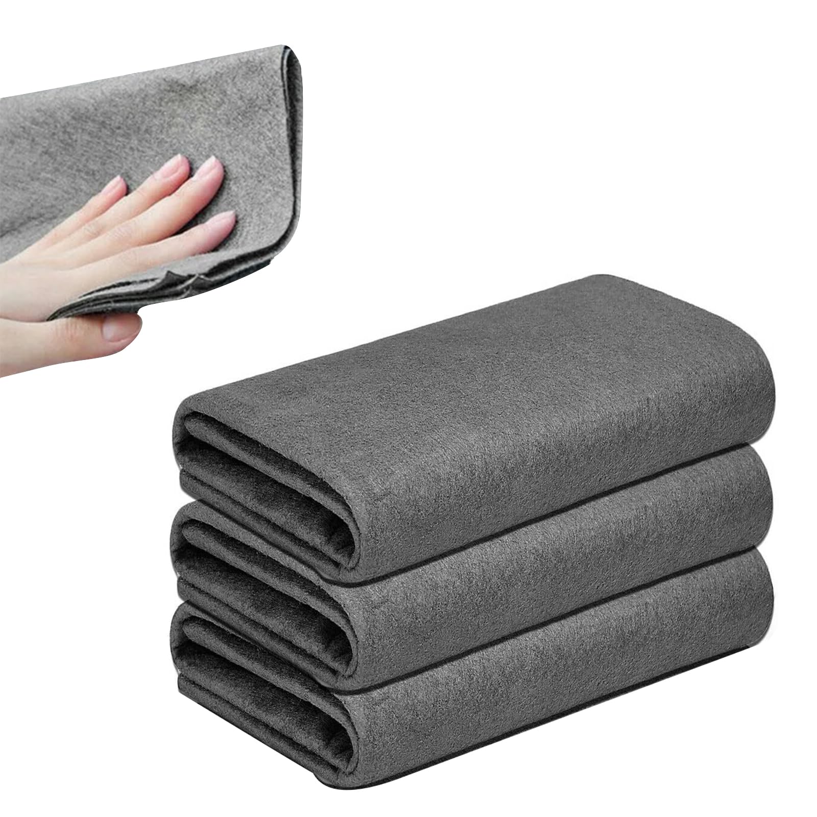 Shenlee 3 Pcs Magic Cleaning Cloths, Reusable Glass Cleaning Rags,Microfiber Streak-Free, Lint Free Washable Cloth For Home, Kitchen, Cars, Mirror Glass,Windows (30 x 40 cm, Grey)