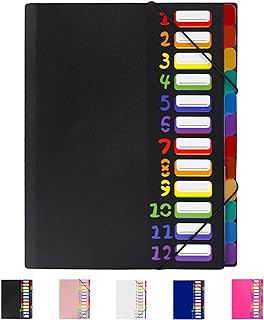 24 Pockets Expanding File Folder Organizer,Accordion File Organizer | A4 Letter Size ,Rainbow Tab, for Home/Office/School Document Organizer (black)