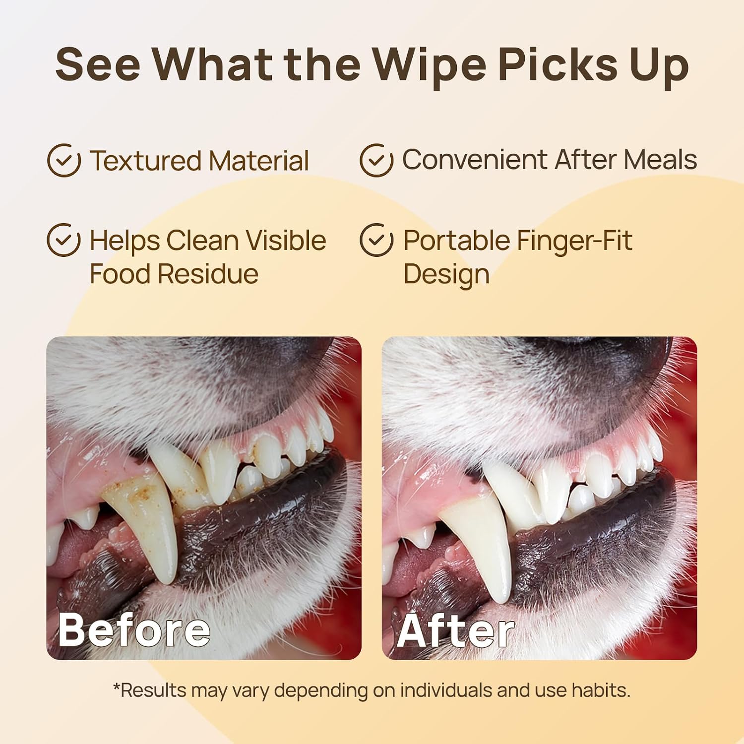  Mouth Cleaning Finger Wipes for Dogs & Cats, 50 Count | Textured finger-fit wipes for routine mouth cleaning and visible food residue on accessible tooth surfaces after meals thumbnail