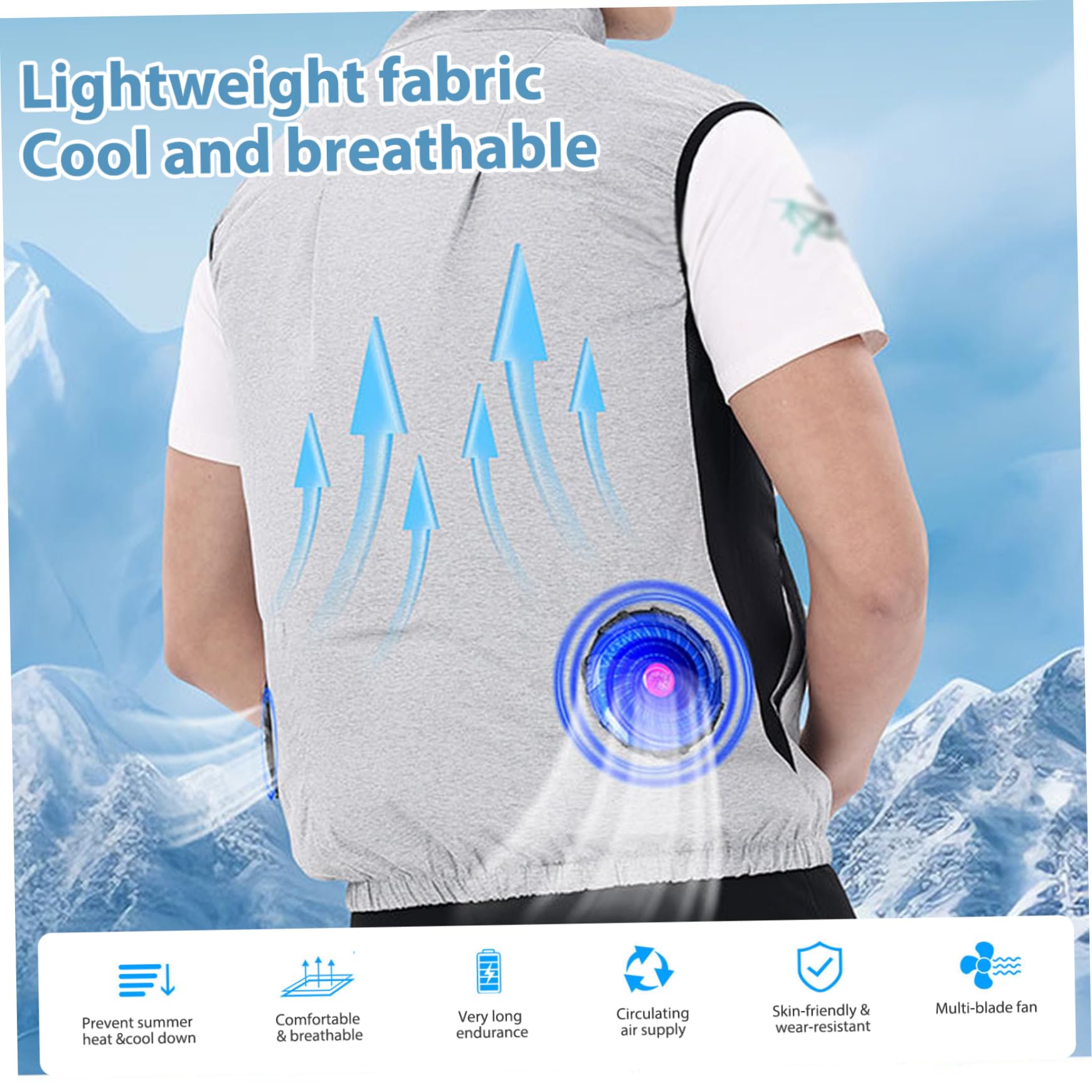 Gilet de Refroidissement, Veste de Ventilateur à Propulsion USB Taille XXL, Gilet Refroidissement avec 2 Ventilateurs, Protection UV Shirtmed Shirt Clissée pour Temps Chaud, Faible Bruit